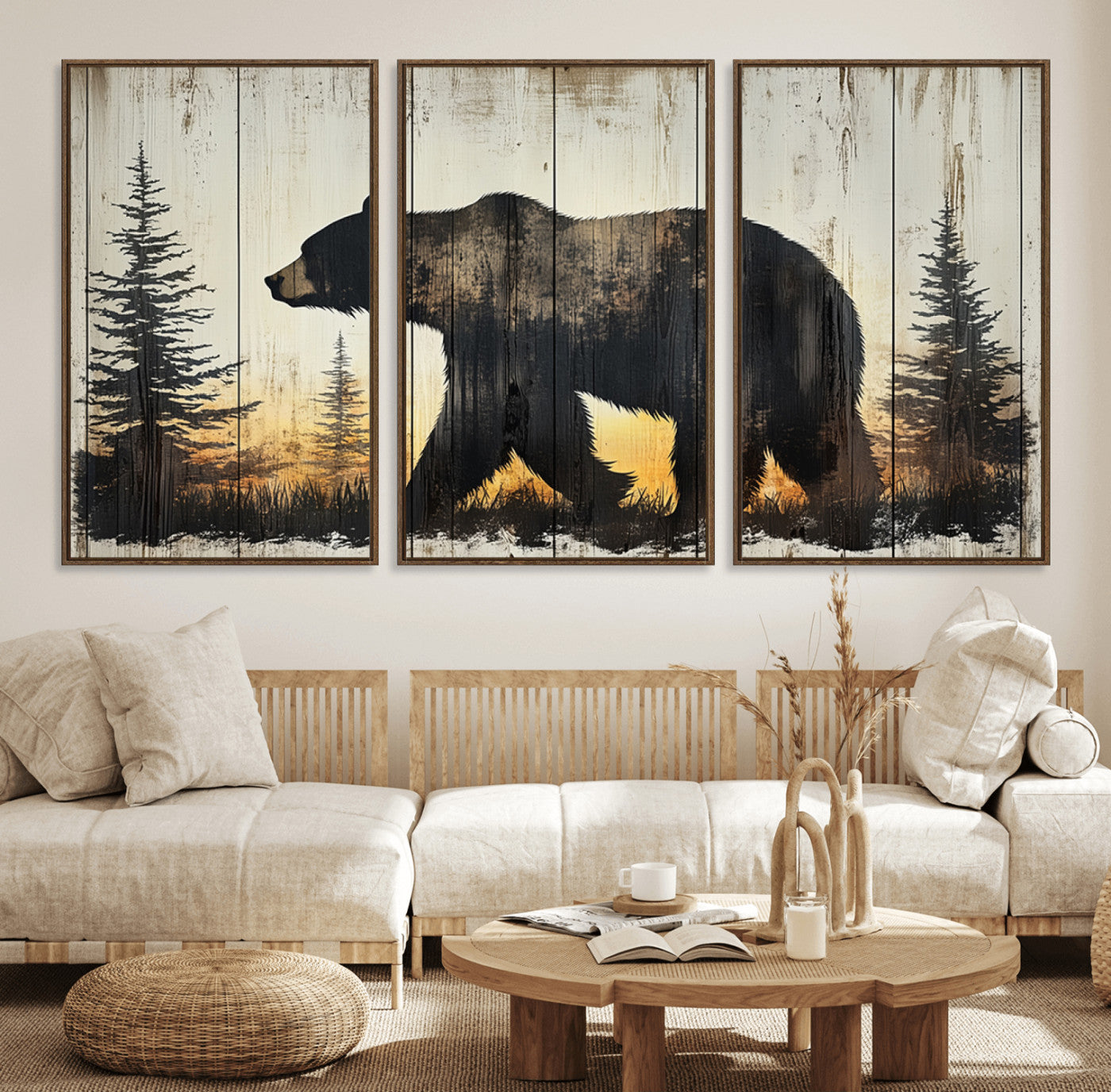 Vintage Bear Wall Art Canvas Print for Farmhouse - Mountain