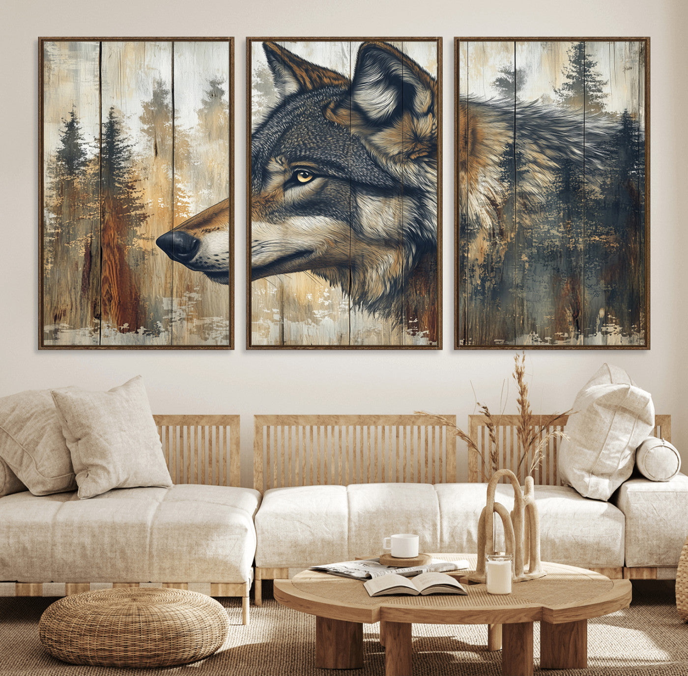 Rustic Wolf Wall Art Canvas Print – Vintage Woodland