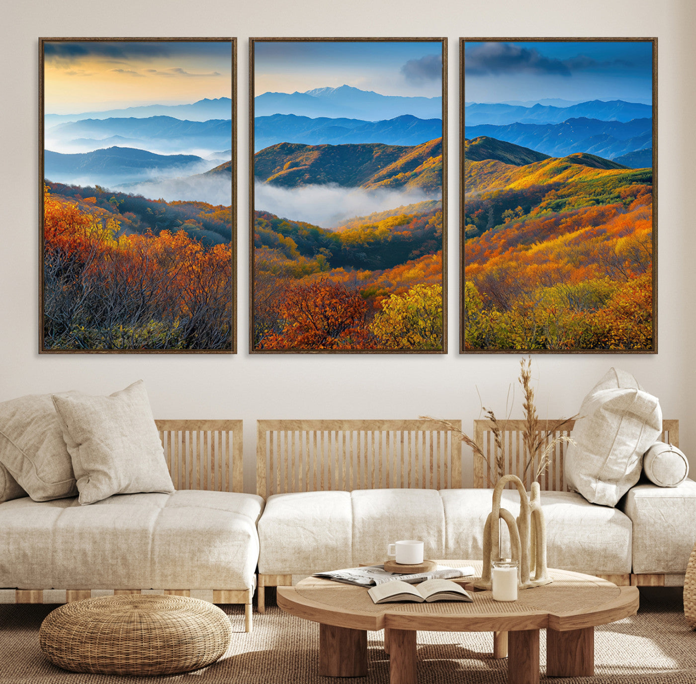Autumn Mountains Wall Art Canvas Print – Foggy Peaks