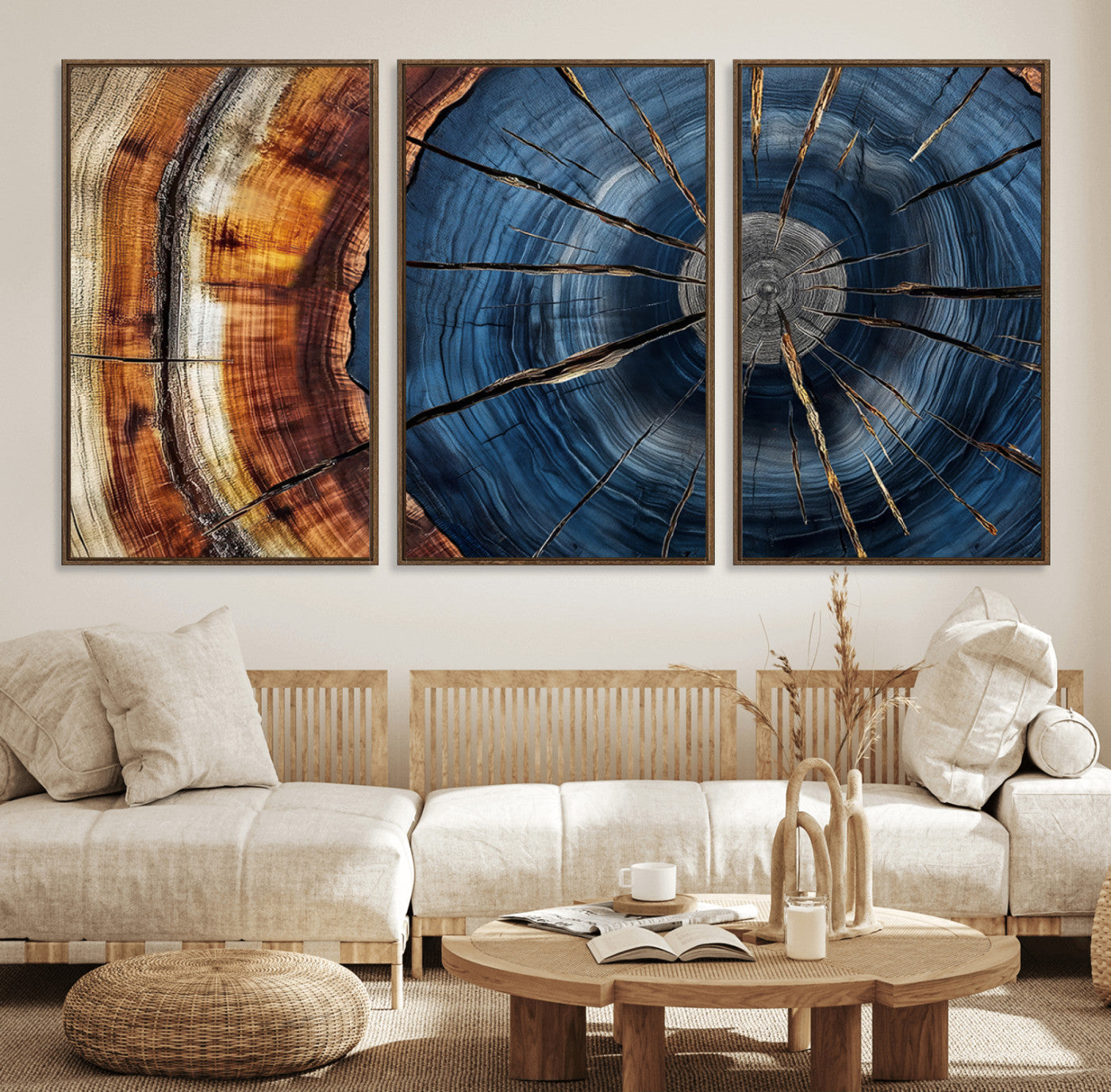 Framed Abstract Tree Ring Wall Art Print Natural Rustic Wood