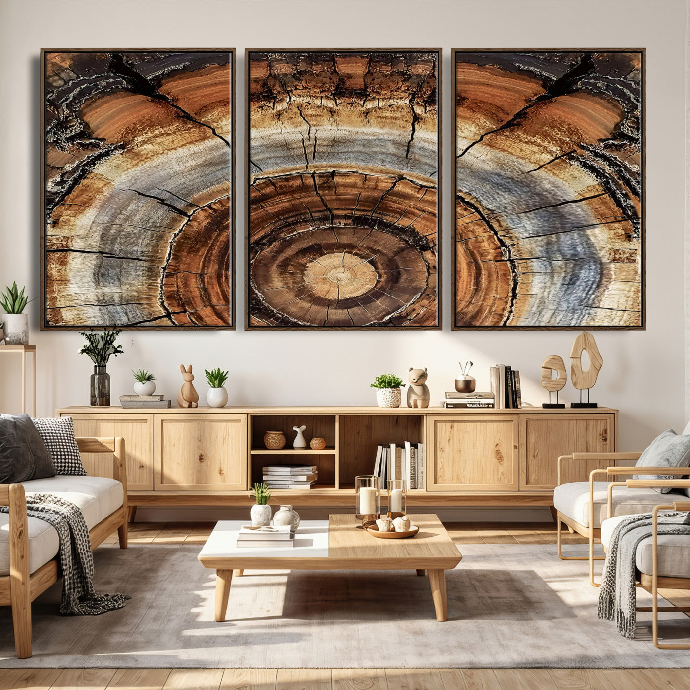 Tree Rings Wall Art Canvas Print – Rustic Wood Texture