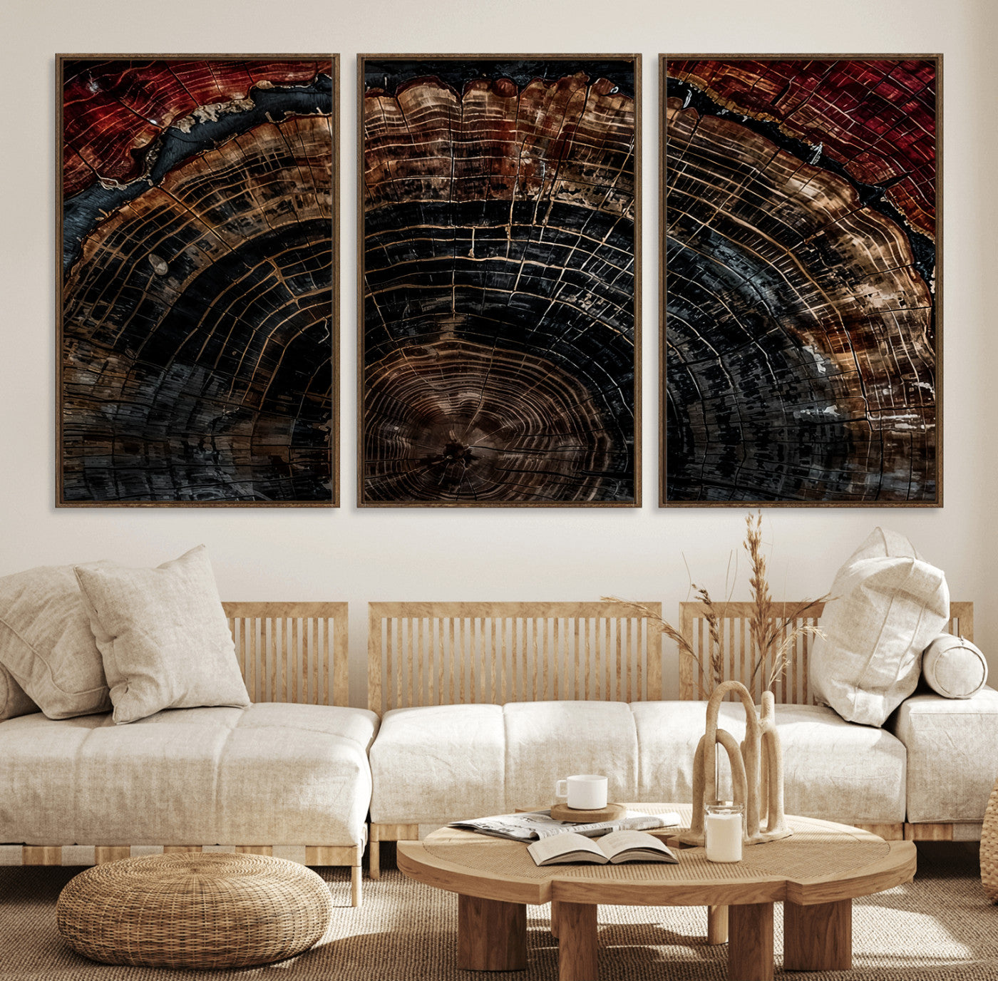 Dark Wood Ring Wall Art Canvas Print – Framed Abstract Tree