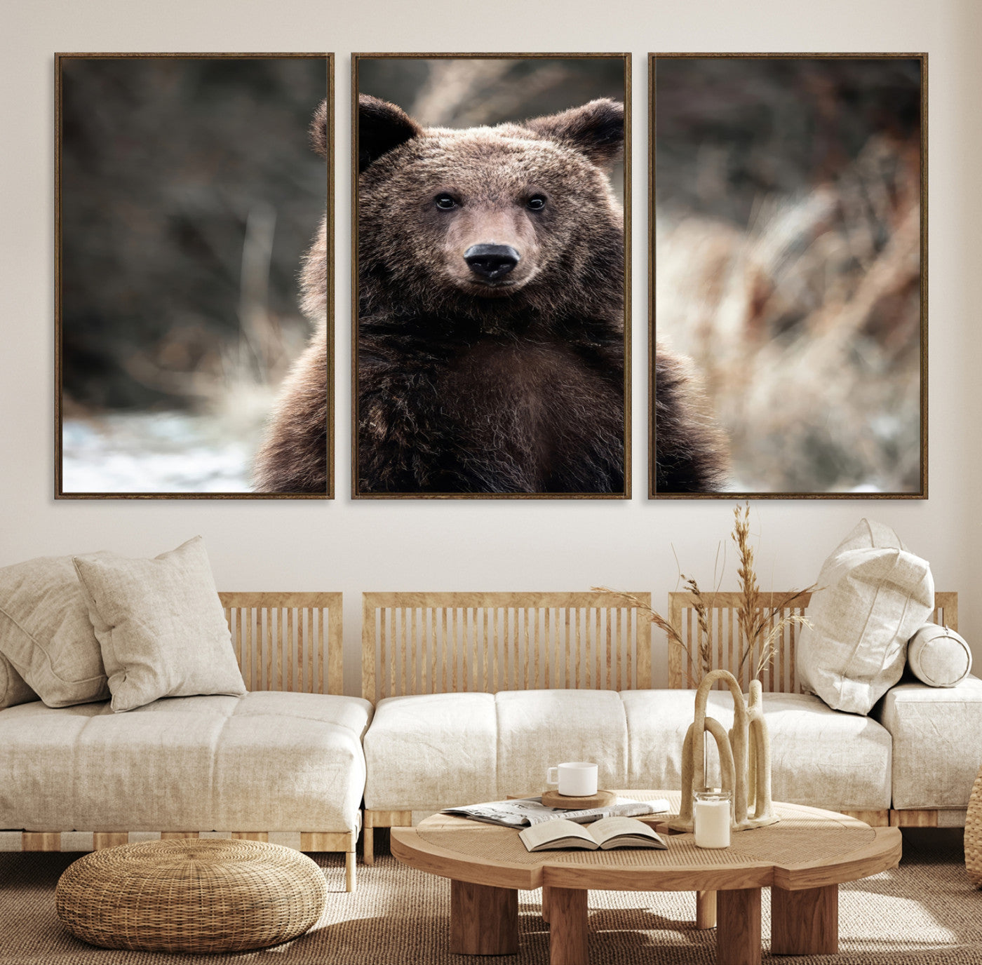 Brown Bear Wall Art Canvas Print – Framed Majestic Woodland