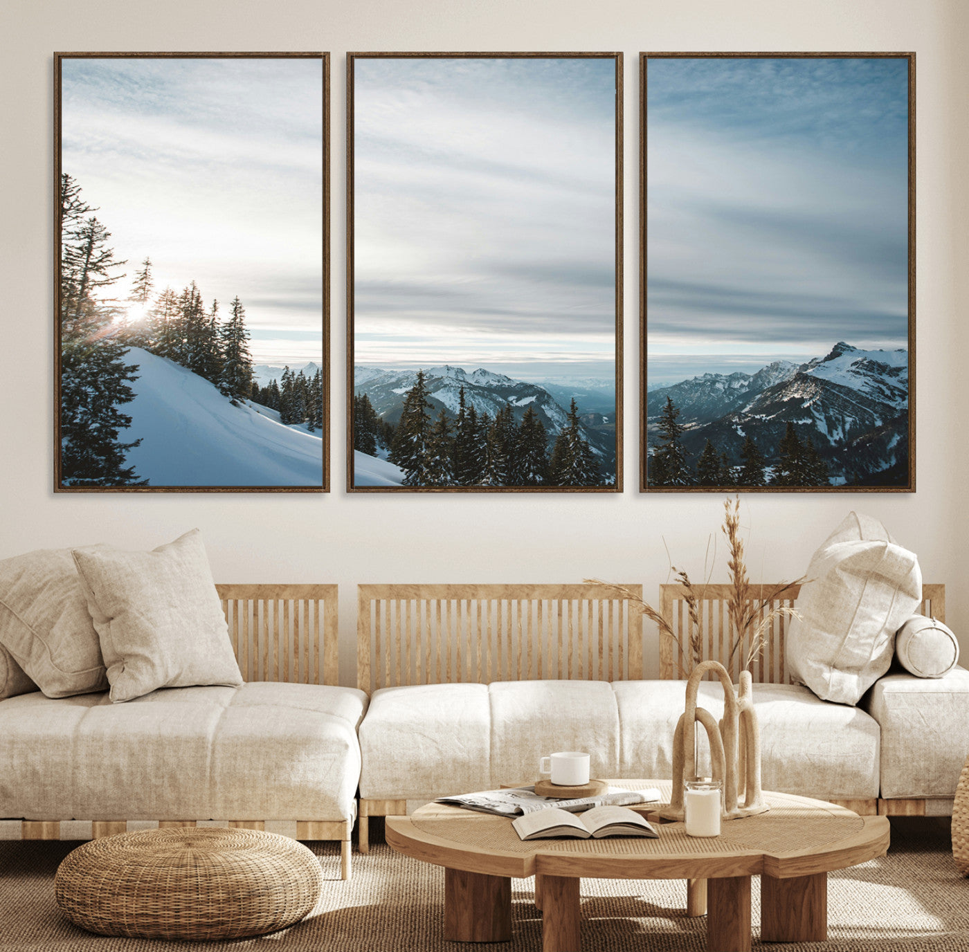 Snowy Mountains Wall Art Canvas Print – Framed Alpine