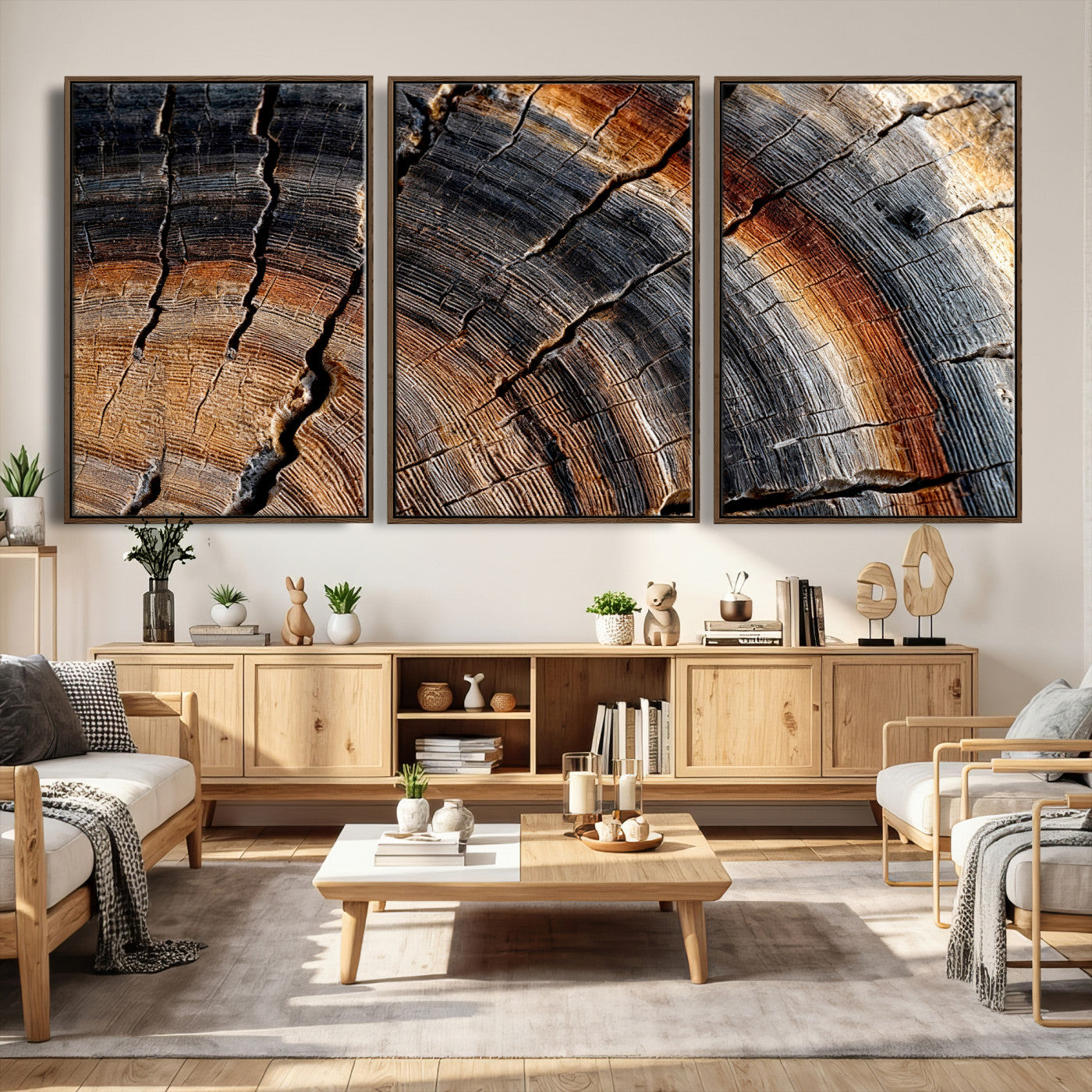 Abstract Tree Ring Wall Art Print – Natural Rustic Wood