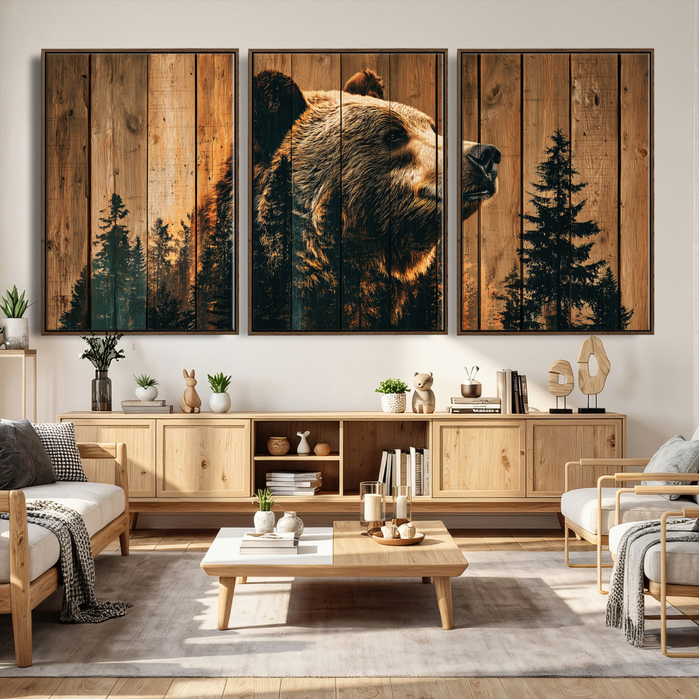 Rustic Bear Wall Art Canvas Print – Woodland Wildlife