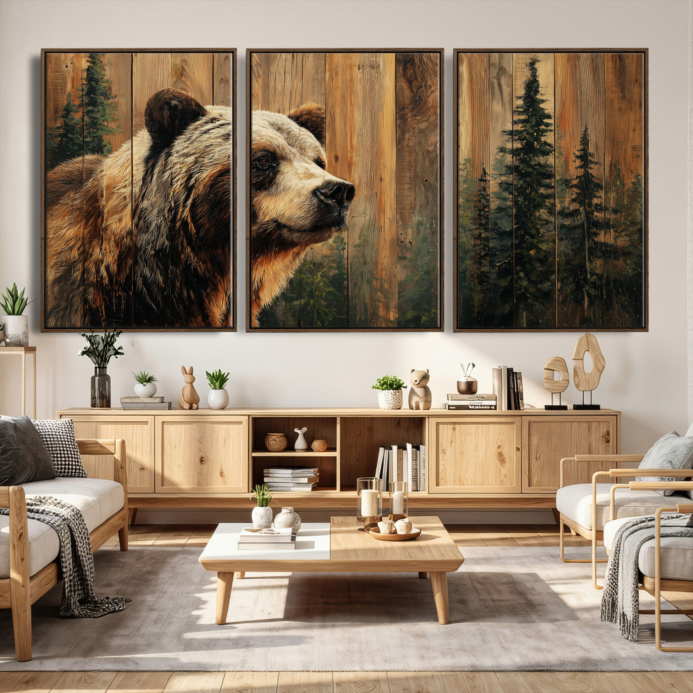 Grizzly Bear Wall Art Canvas Print, Rustic Wildlife Bear