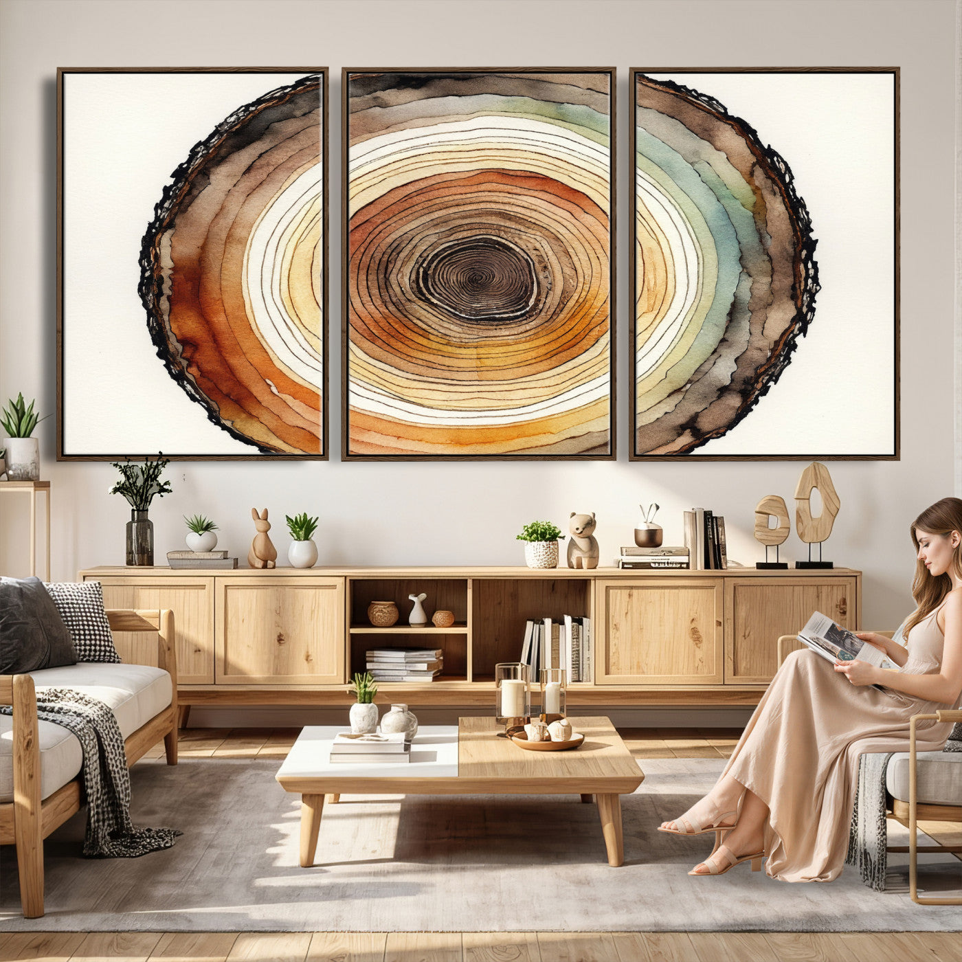 Natural Wood Slice Wall Art Canvas Print, Tree Ring Wall