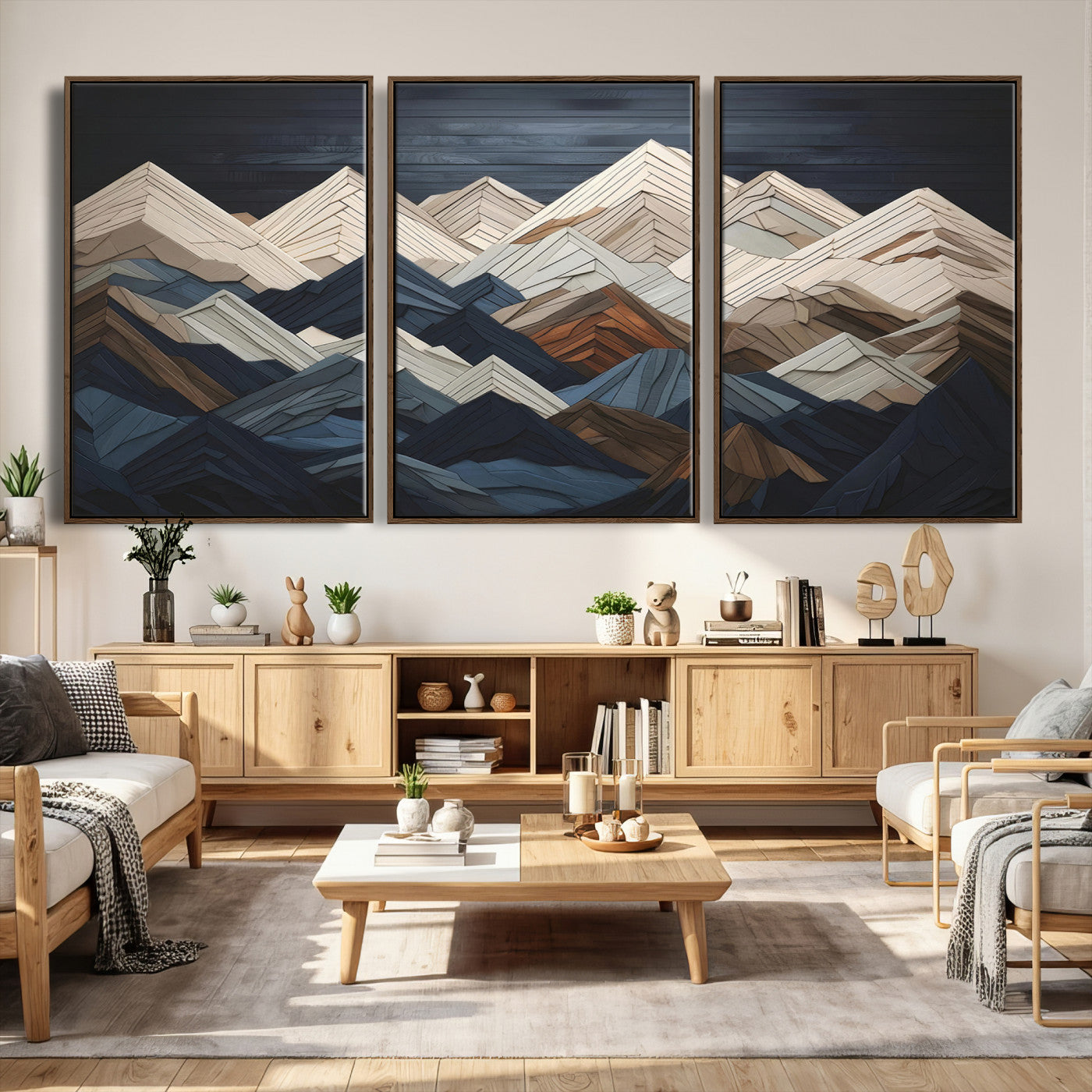Wood Mountain Wall Art | Mountain Canvas Print Wood Decor |