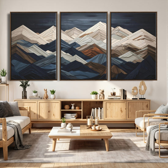 Wood Mountain Wall Art | Mountain Canvas Print Wood Decor |