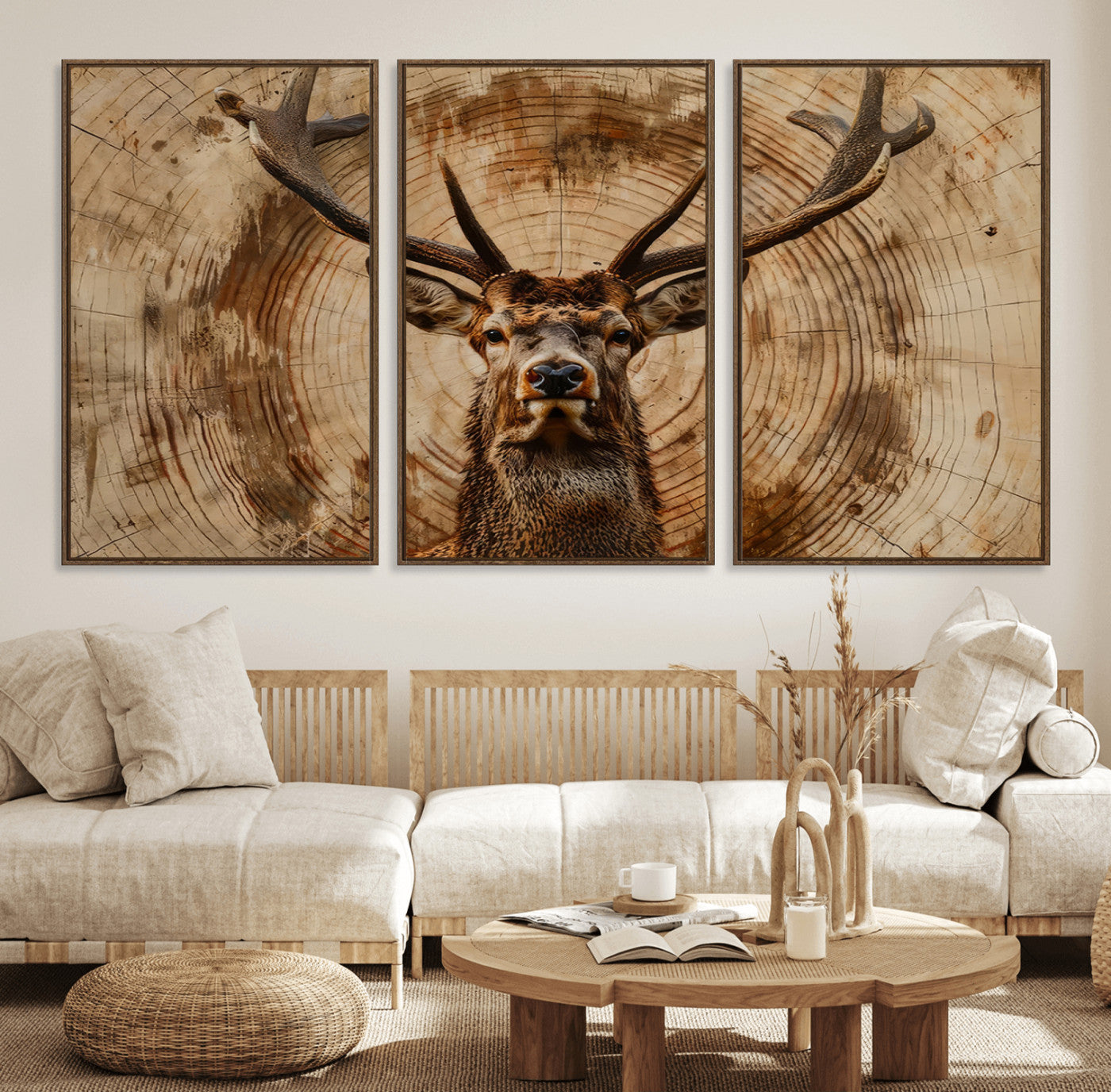 Wood Abstract Deer Wall Art | Rustic Wildlife Canvas Print |