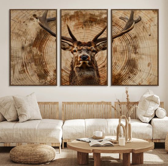 Wood Abstract Deer Wall Art | Rustic Wildlife Canvas Print |