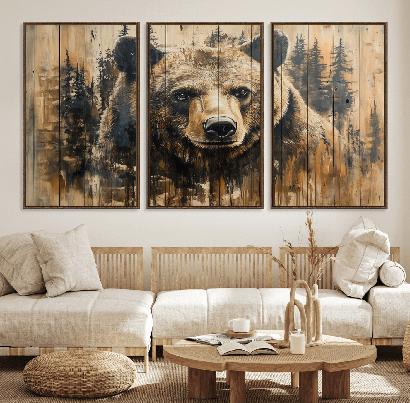 Majestic Grizzly 399 Bear Wall Art | 3-Panel Rustic Canvas
