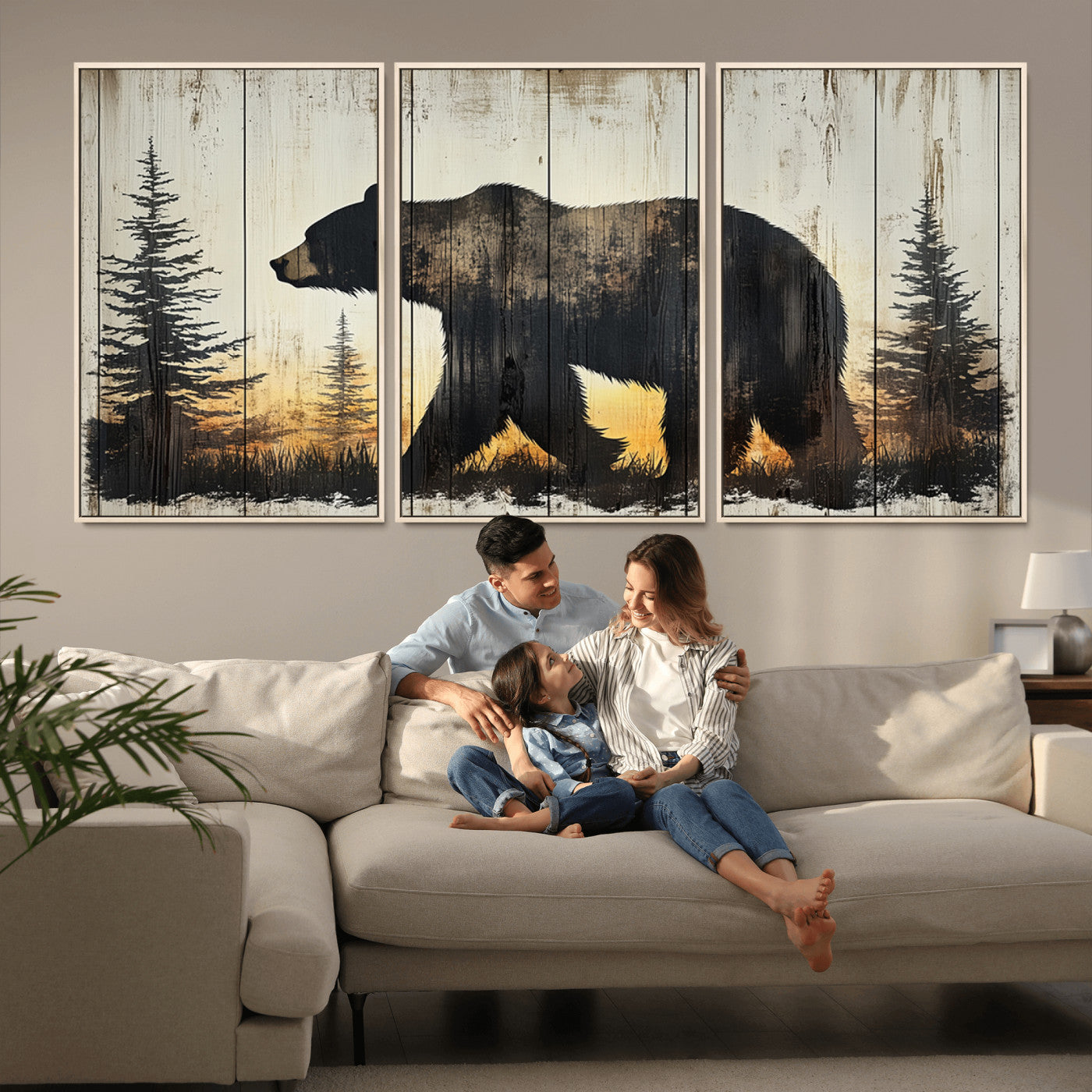 Vintage Bear Wall Art Canvas Print for Farmhouse - Mountain