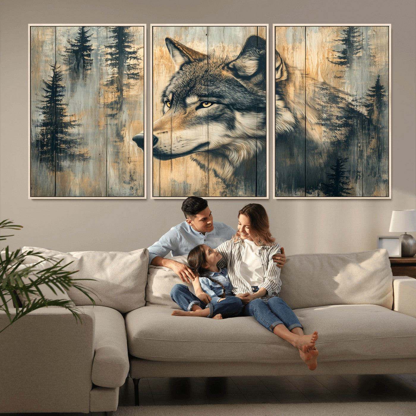 Wood Style Rustic Wolf Wall Art Canvas Print, Vintage