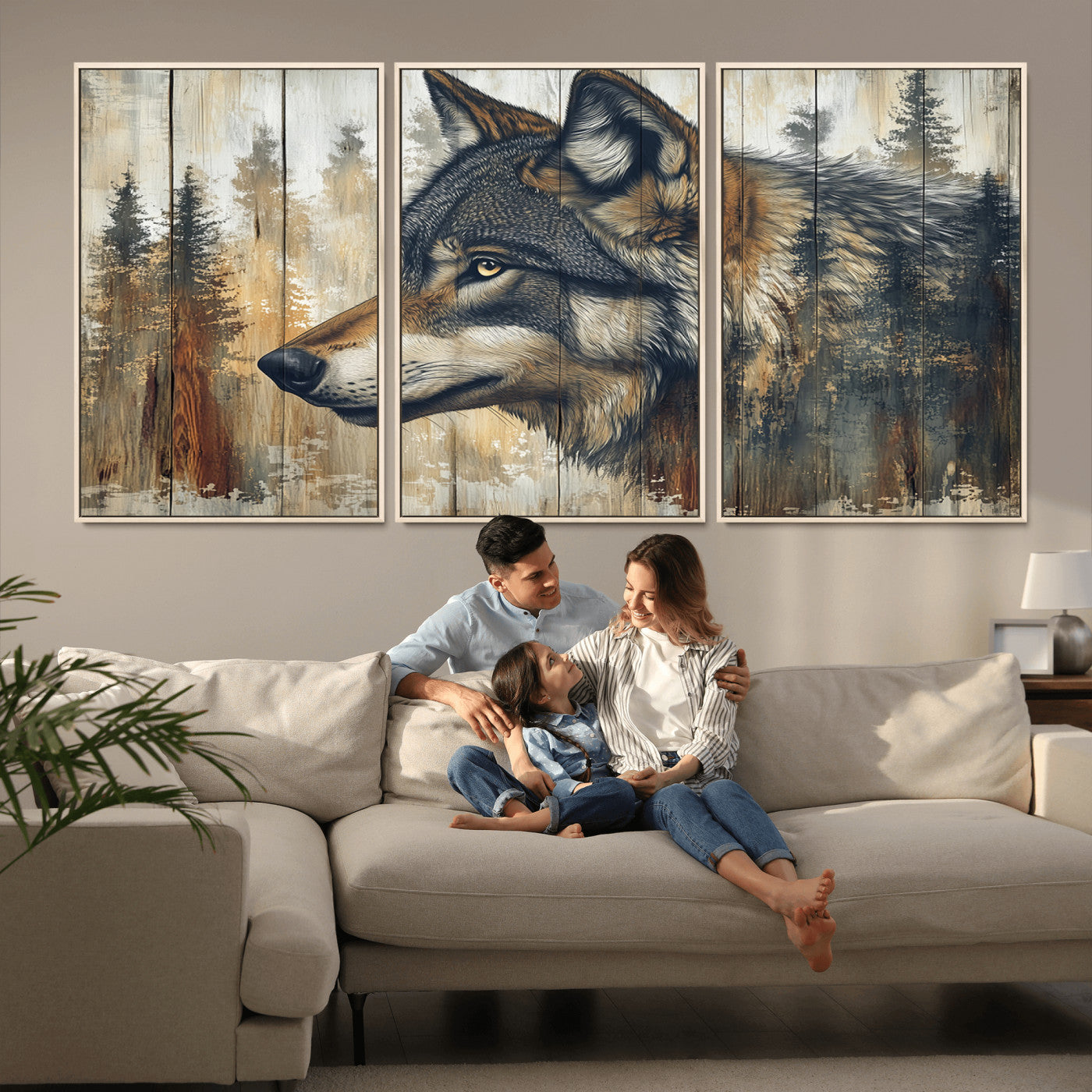 Rustic Wolf Wall Art Canvas Print – Vintage Woodland
