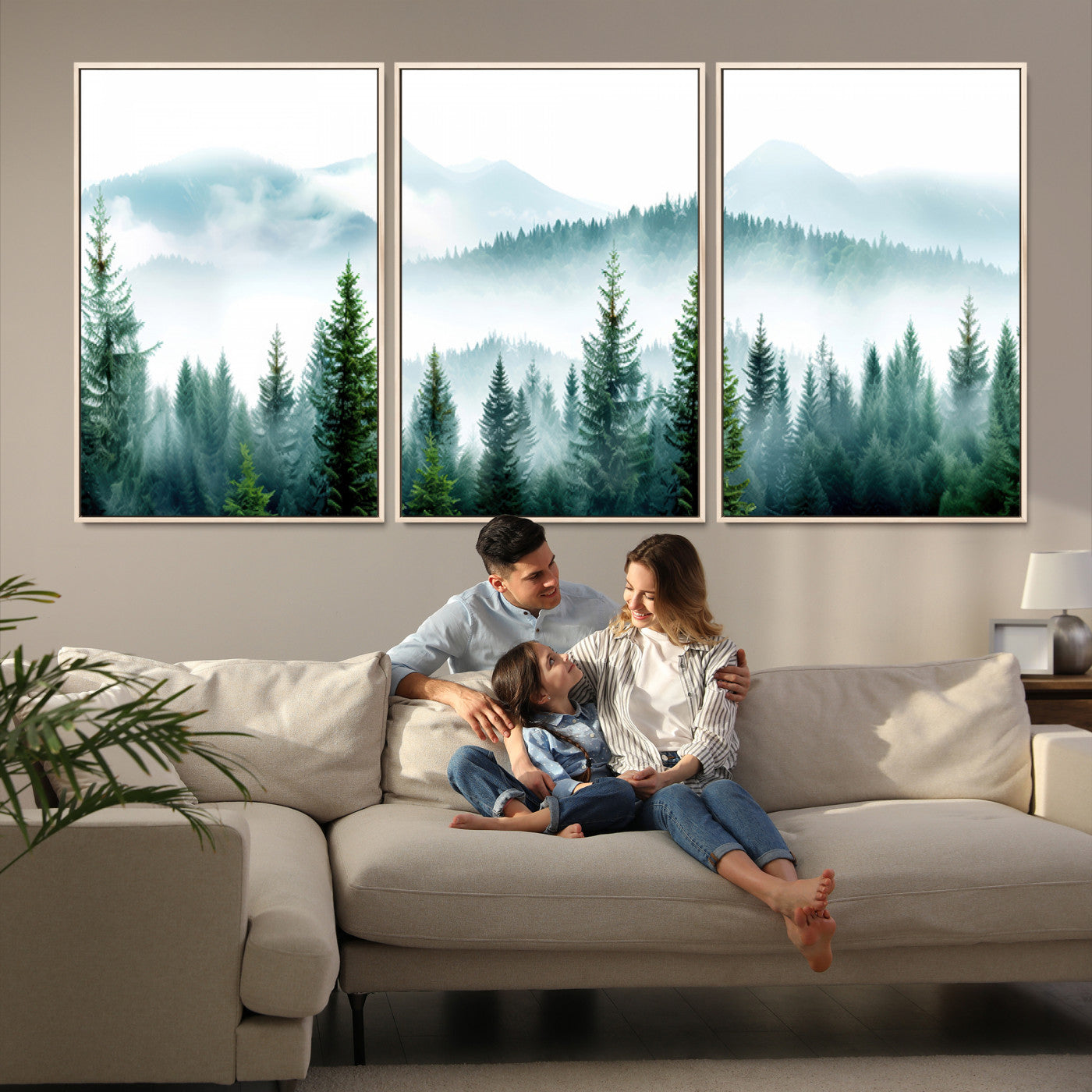 Pine Forest Wall Art Canvas Print – Misty Mountains Foggy
