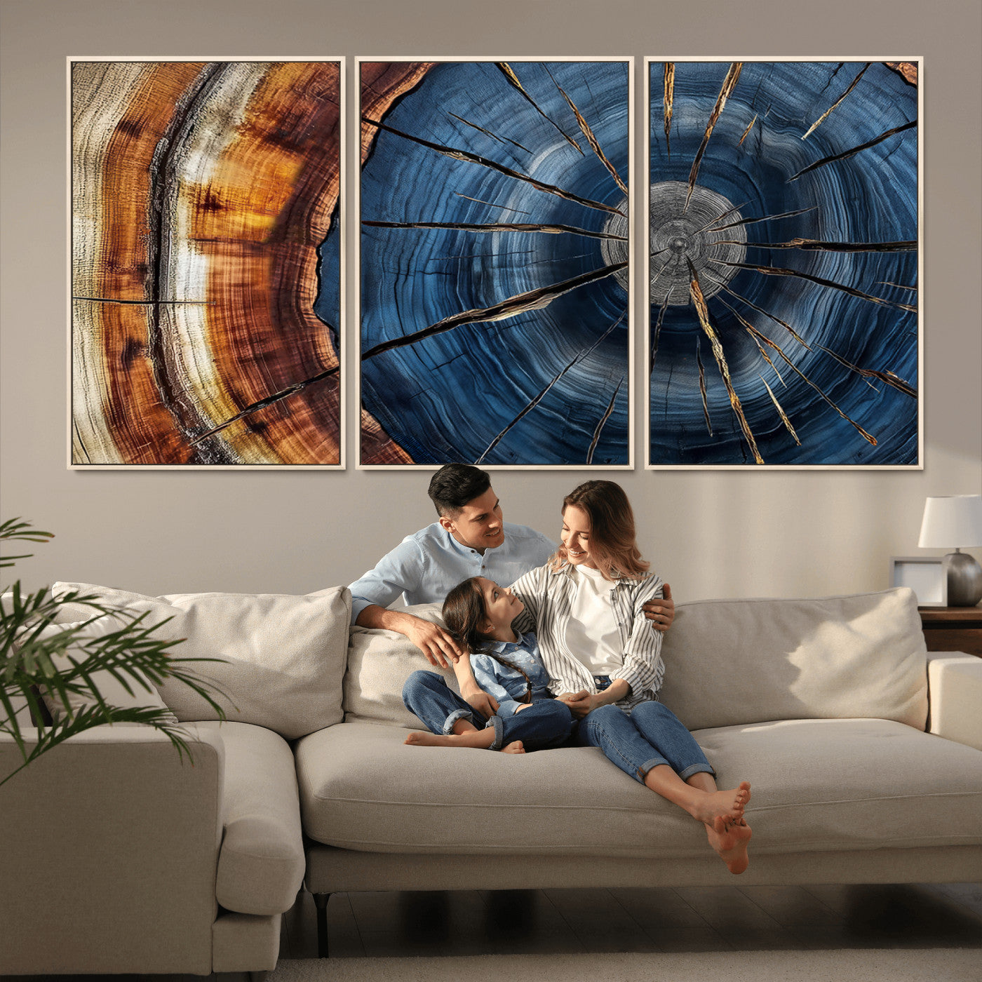 Framed Abstract Tree Ring Wall Art Print Natural Rustic Wood