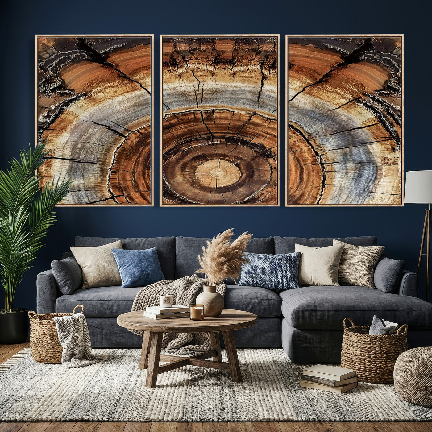 Tree Rings Wall Art Canvas Print – Rustic Wood Texture