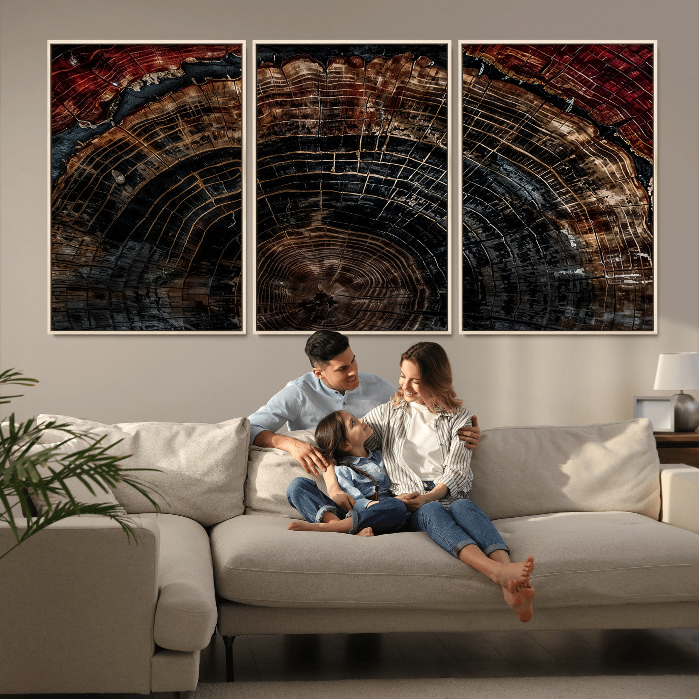 Dark Wood Ring Wall Art Canvas Print – Framed Abstract Tree