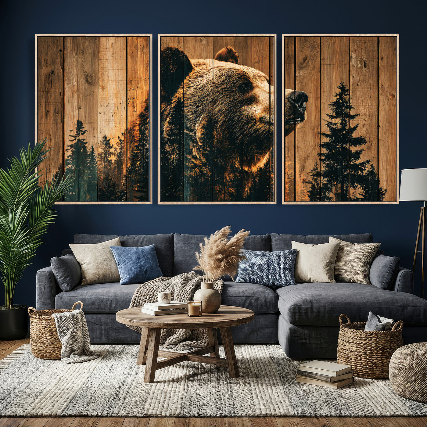 Rustic Bear Wall Art Canvas Print – Woodland Wildlife