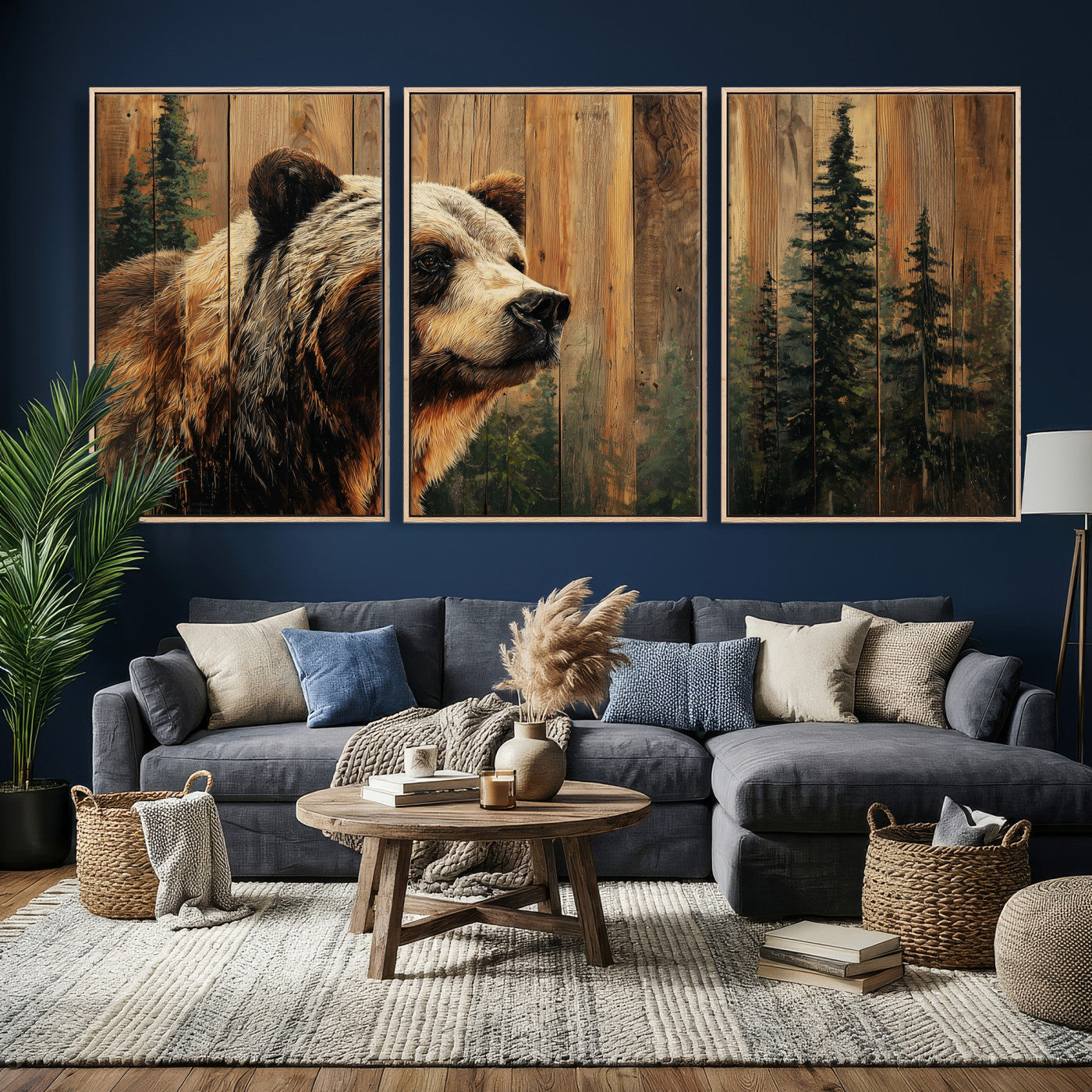 Grizzly Bear Wall Art Canvas Print, Rustic Wildlife Bear