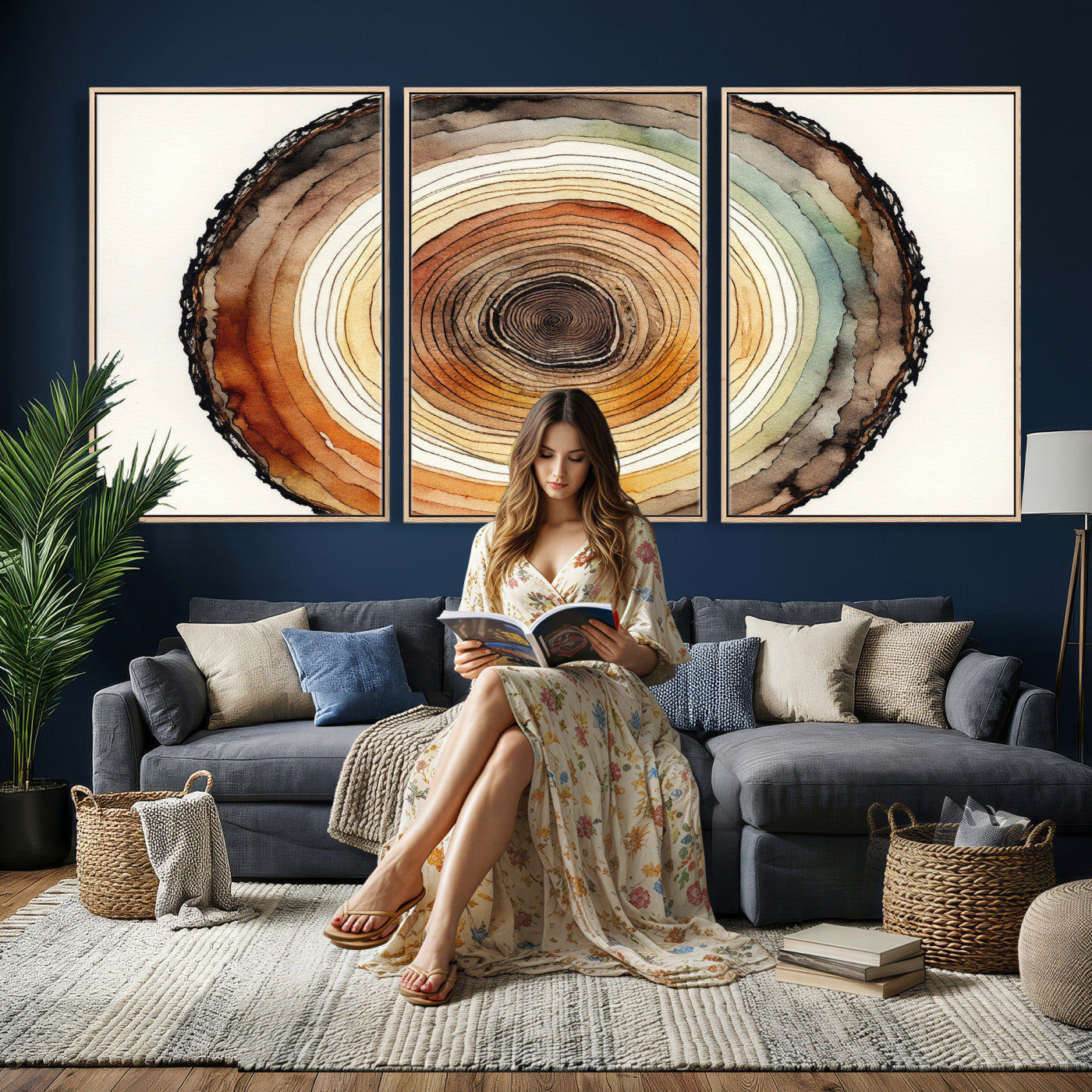 Natural Wood Slice Wall Art Canvas Print, Tree Ring Wall