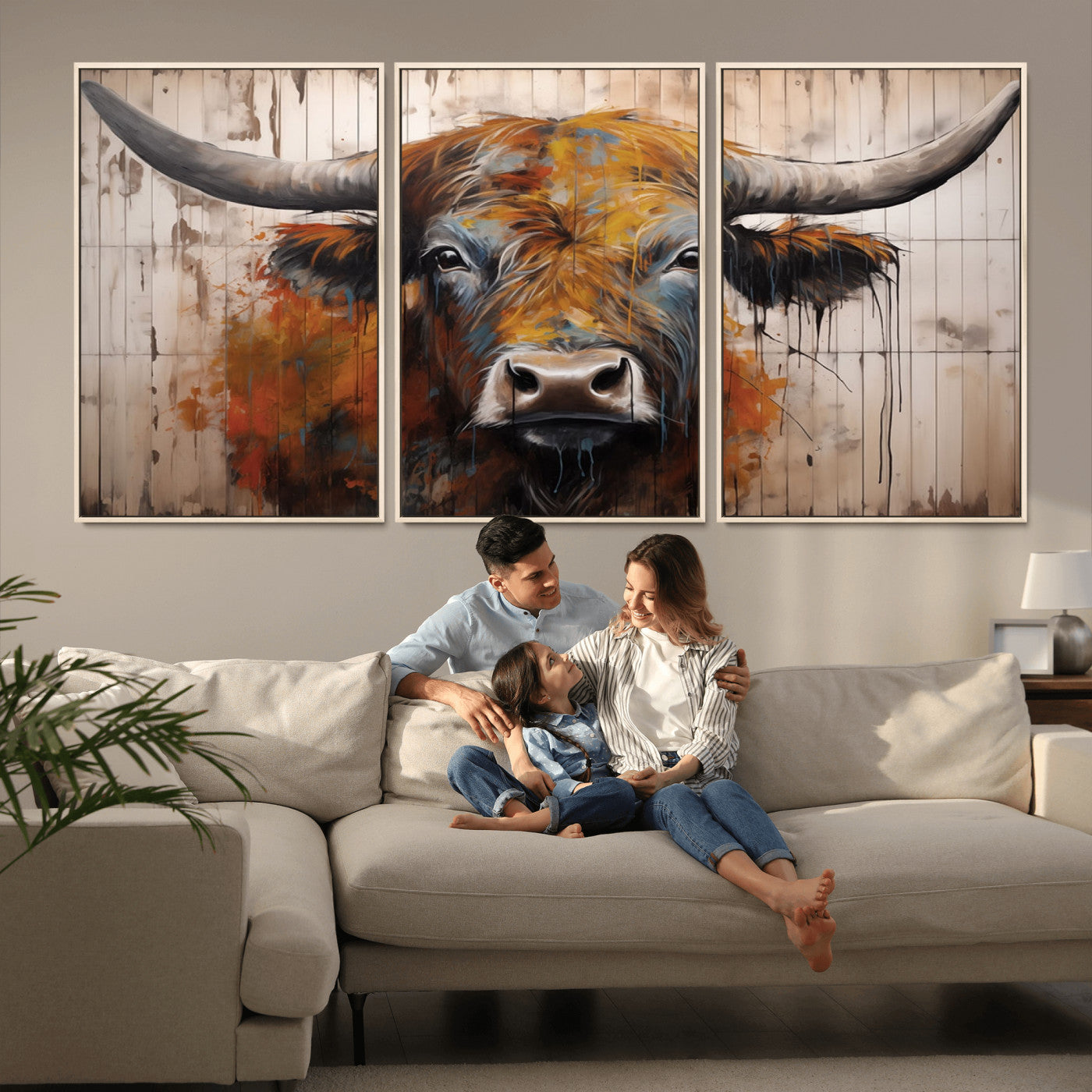Scottish Highland Cow Cattle Art Print on Wood Style
