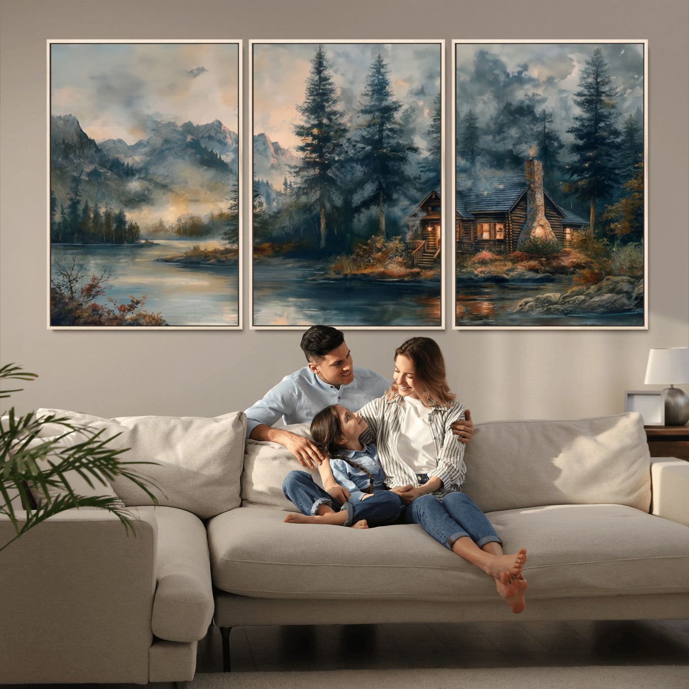 Rustic Cabin Woods Wall Art Print | Lake in a Forest Canvas