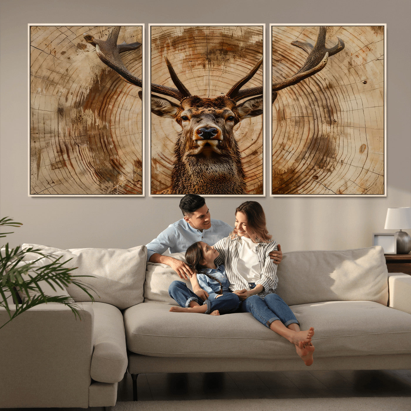 Wood Abstract Deer Wall Art | Rustic Wildlife Canvas Print |