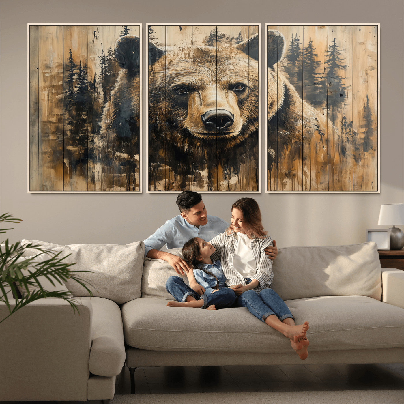 Majestic Grizzly 399 Bear Wall Art | 3-Panel Rustic Canvas