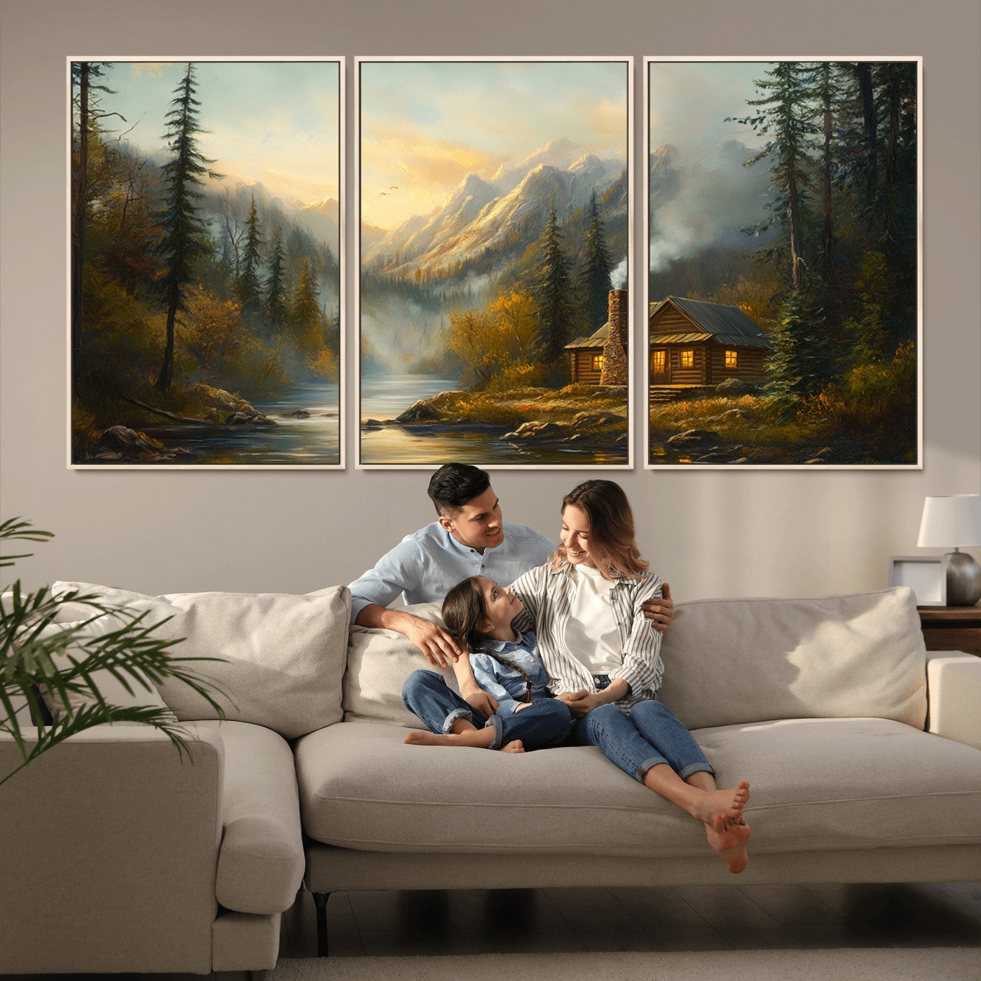 Wood Cabin Retreat Mountain at Sunset Wall Art Print -