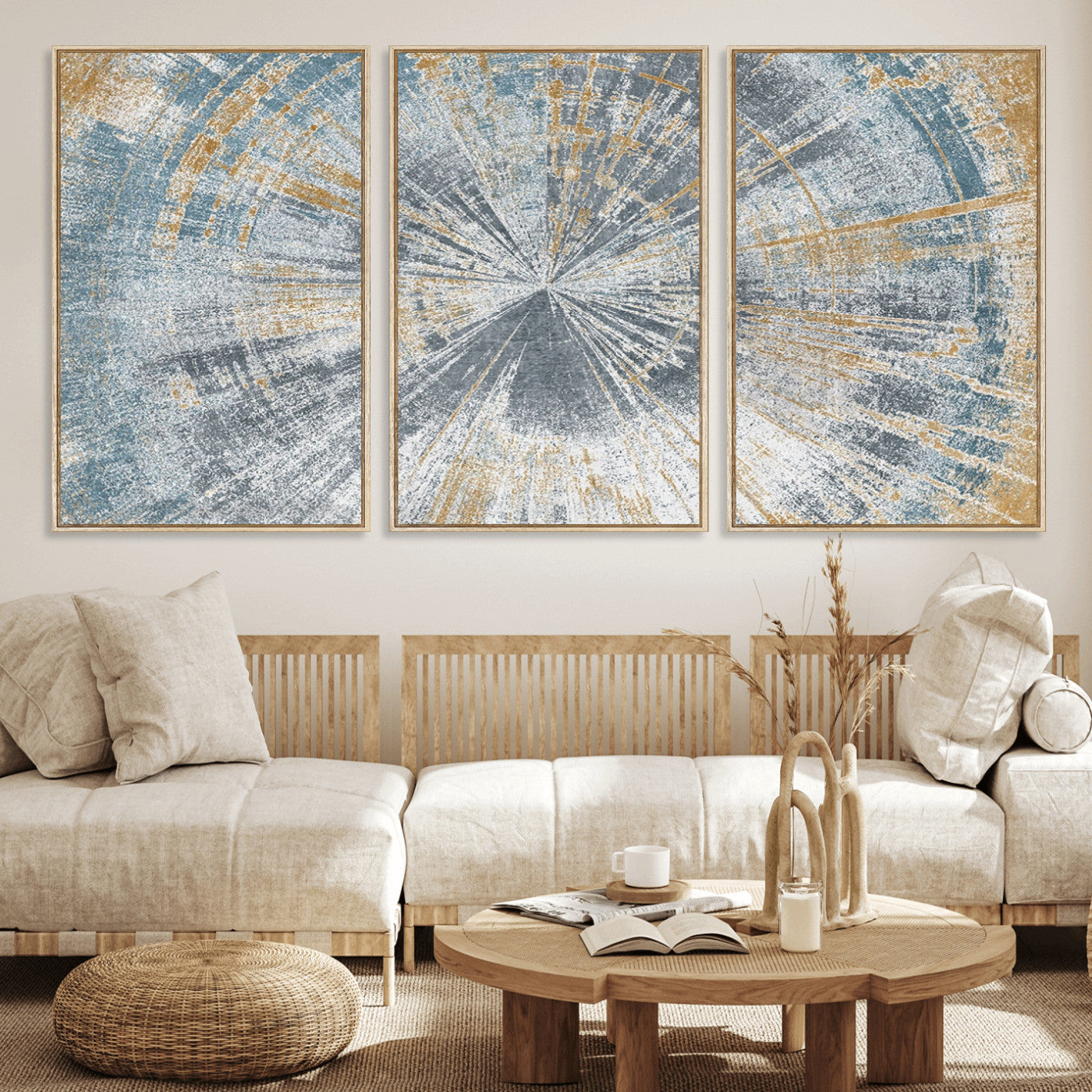 Radiant Abstract Wood Rings Canvas Art – Modern Triptych