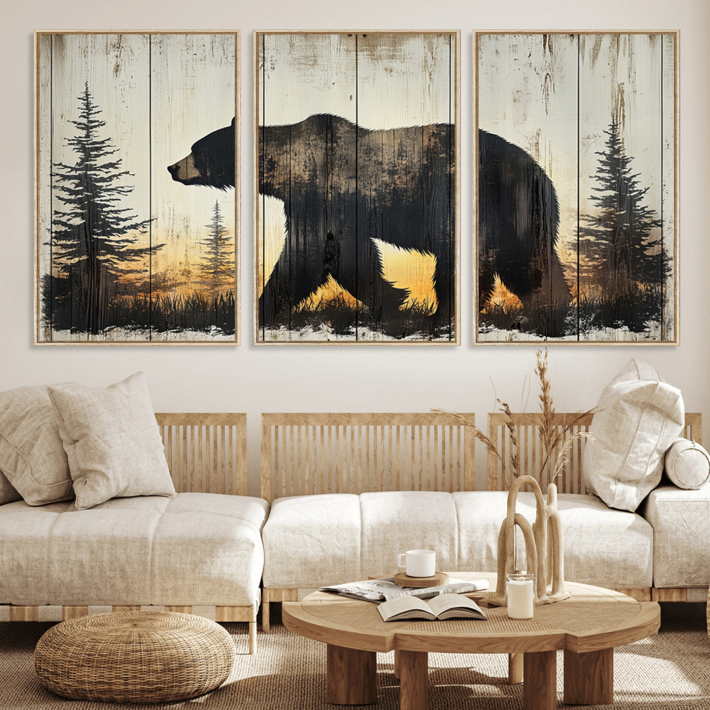 Vintage Bear Wall Art Canvas Print for Farmhouse - Mountain