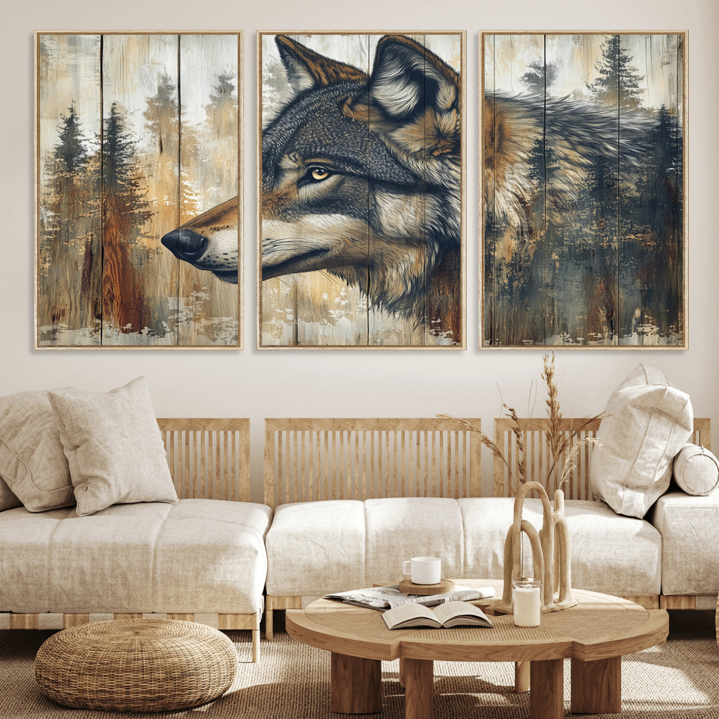 Rustic Wolf Wall Art Canvas Print – Vintage Woodland