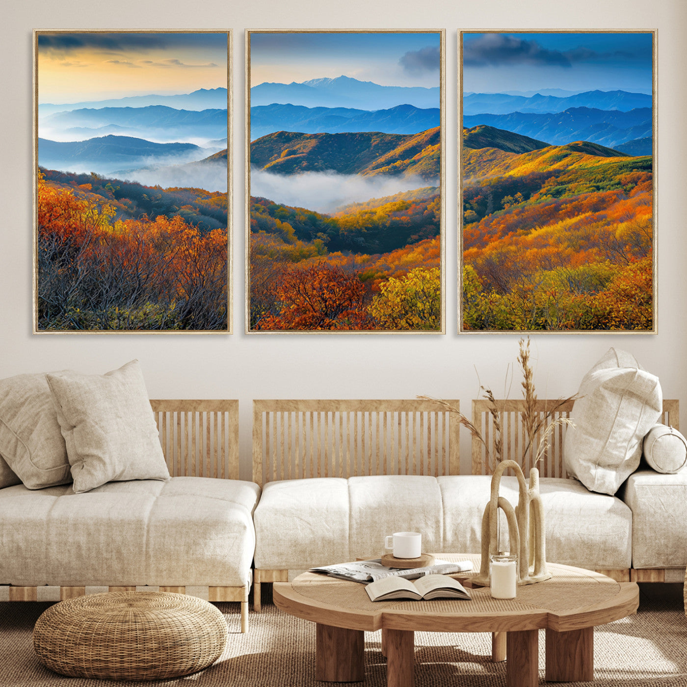 Autumn Mountains Wall Art Canvas Print – Foggy Peaks