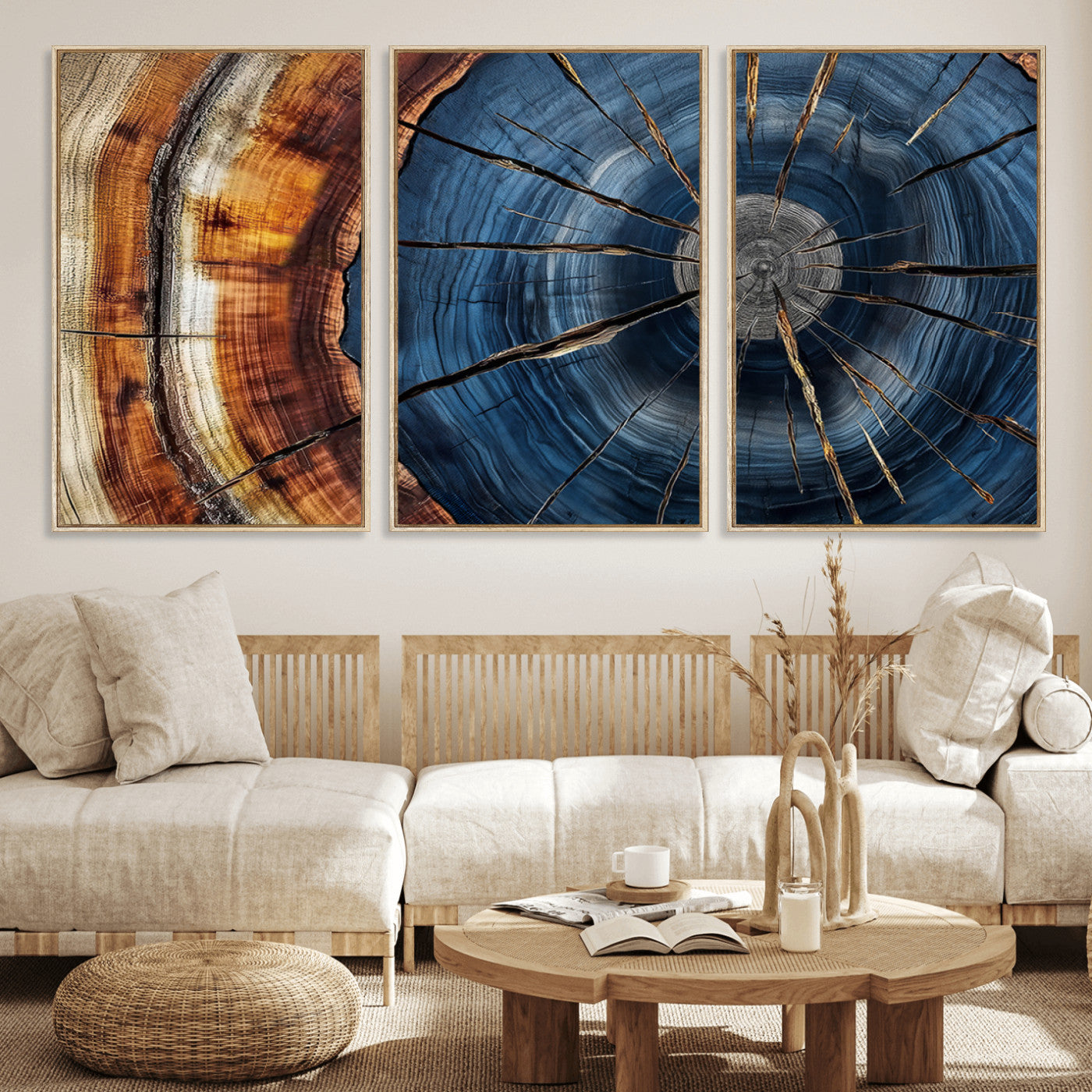Framed Abstract Tree Ring Wall Art Print Natural Rustic Wood
