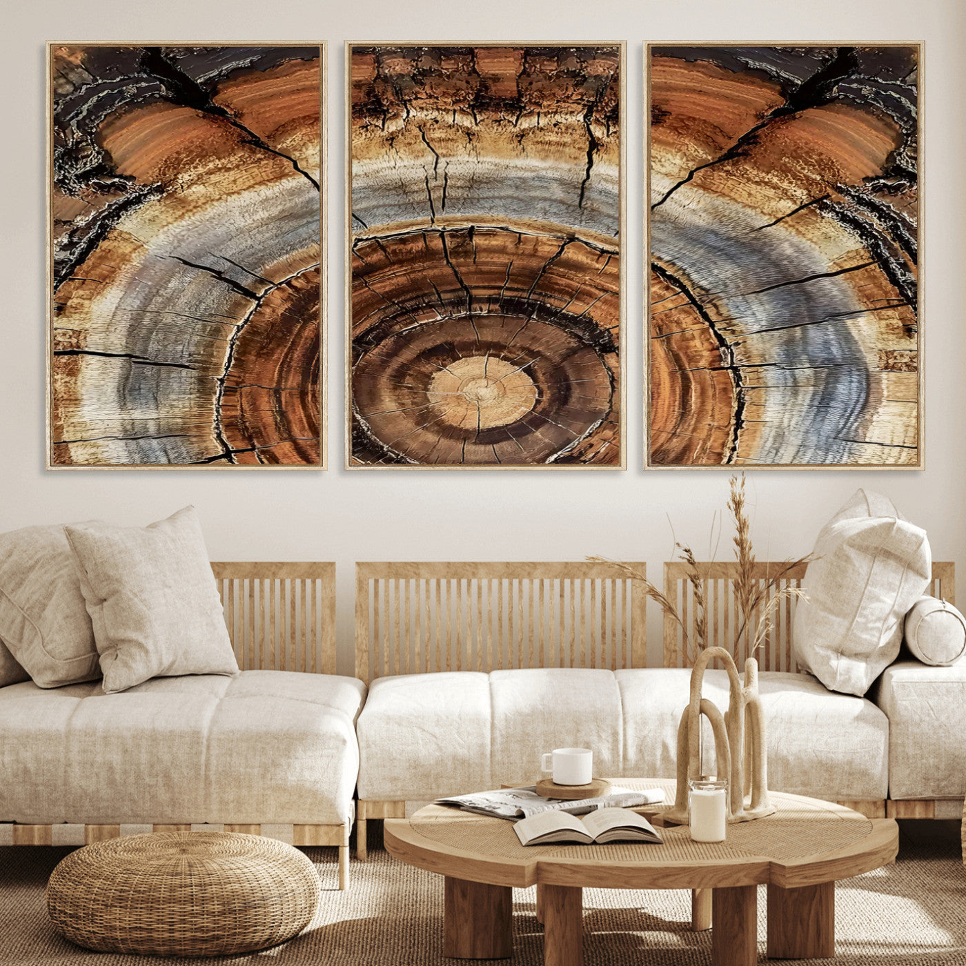 Tree Rings Wall Art Canvas Print – Rustic Wood Texture