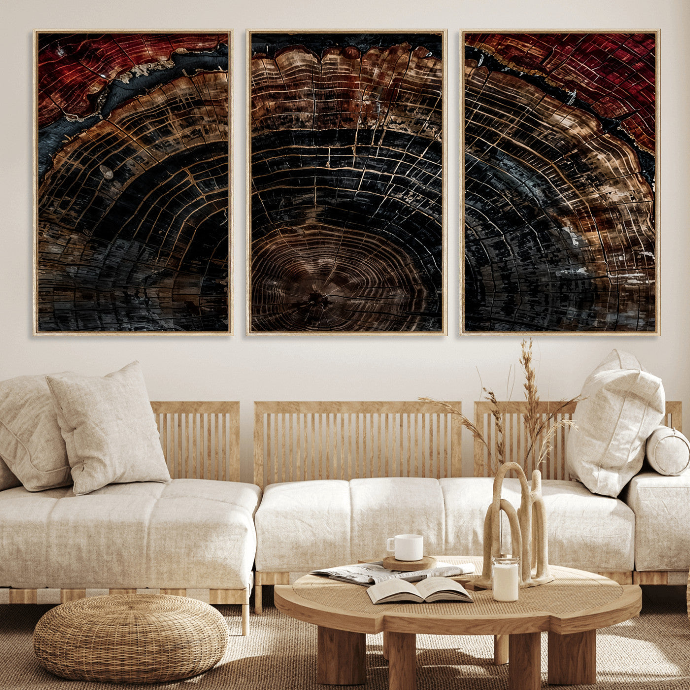Dark Wood Ring Wall Art Canvas Print – Framed Abstract Tree