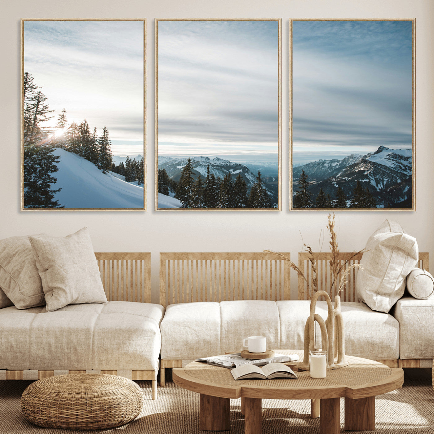 Snowy Mountains Wall Art Canvas Print – Framed Alpine