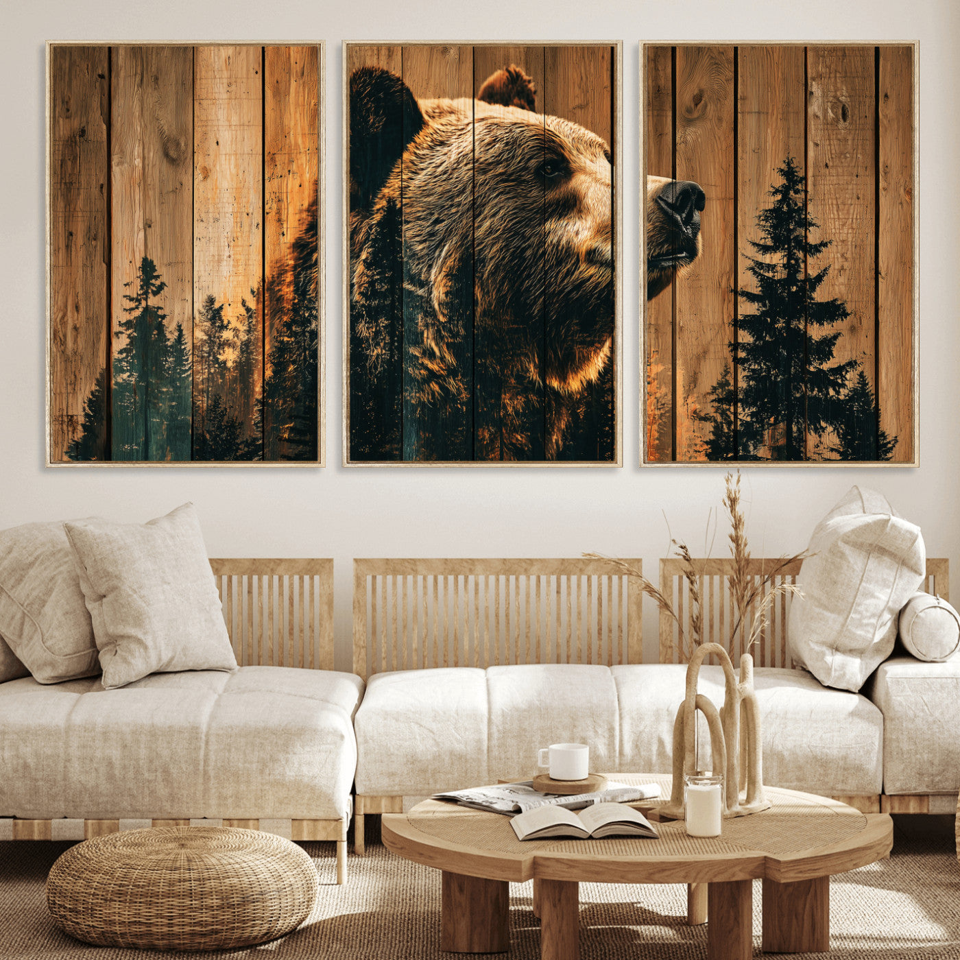 Rustic Bear Wall Art Canvas Print – Woodland Wildlife