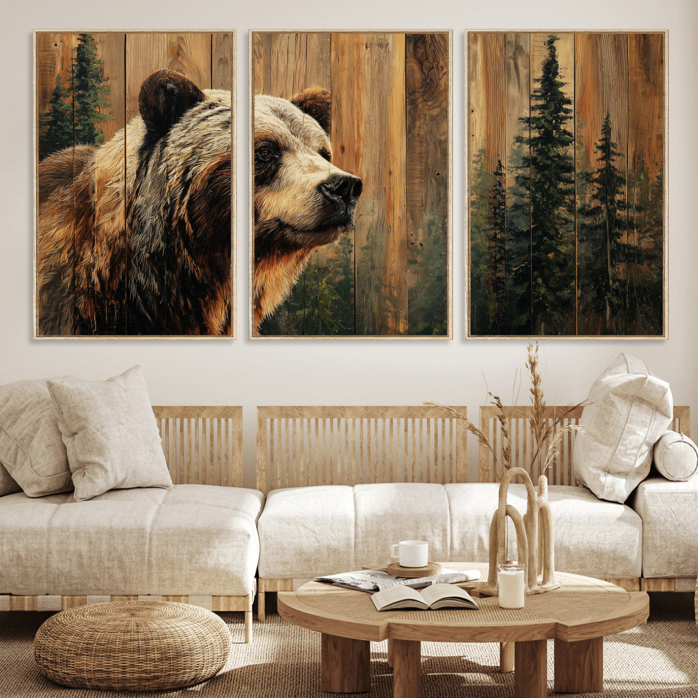 Grizzly Bear Wall Art Canvas Print, Rustic Wildlife Bear