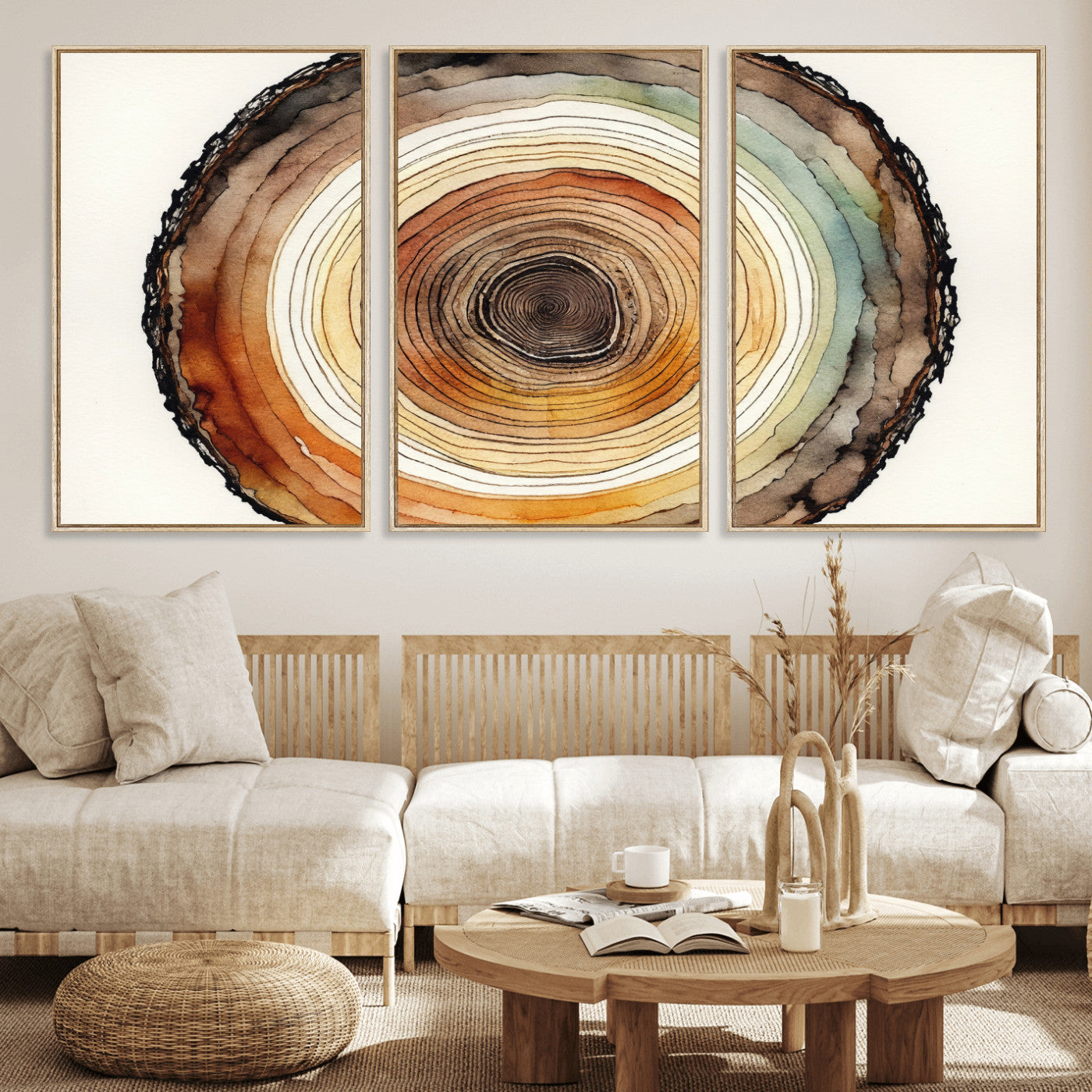 Natural Wood Slice Wall Art Canvas Print, Tree Ring Wall