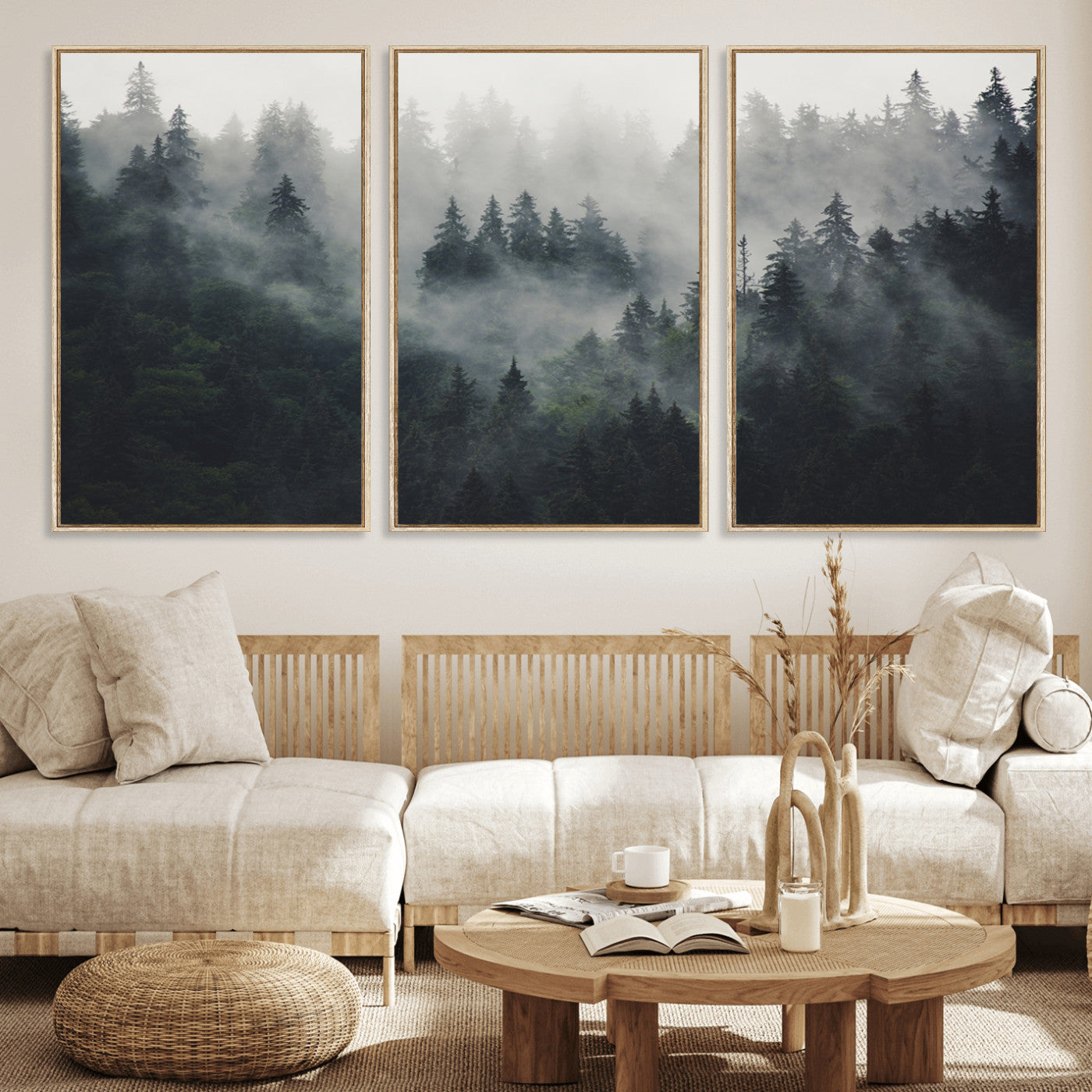 Nature Wall Decor - Serene Triptych Nature Print – Woodland