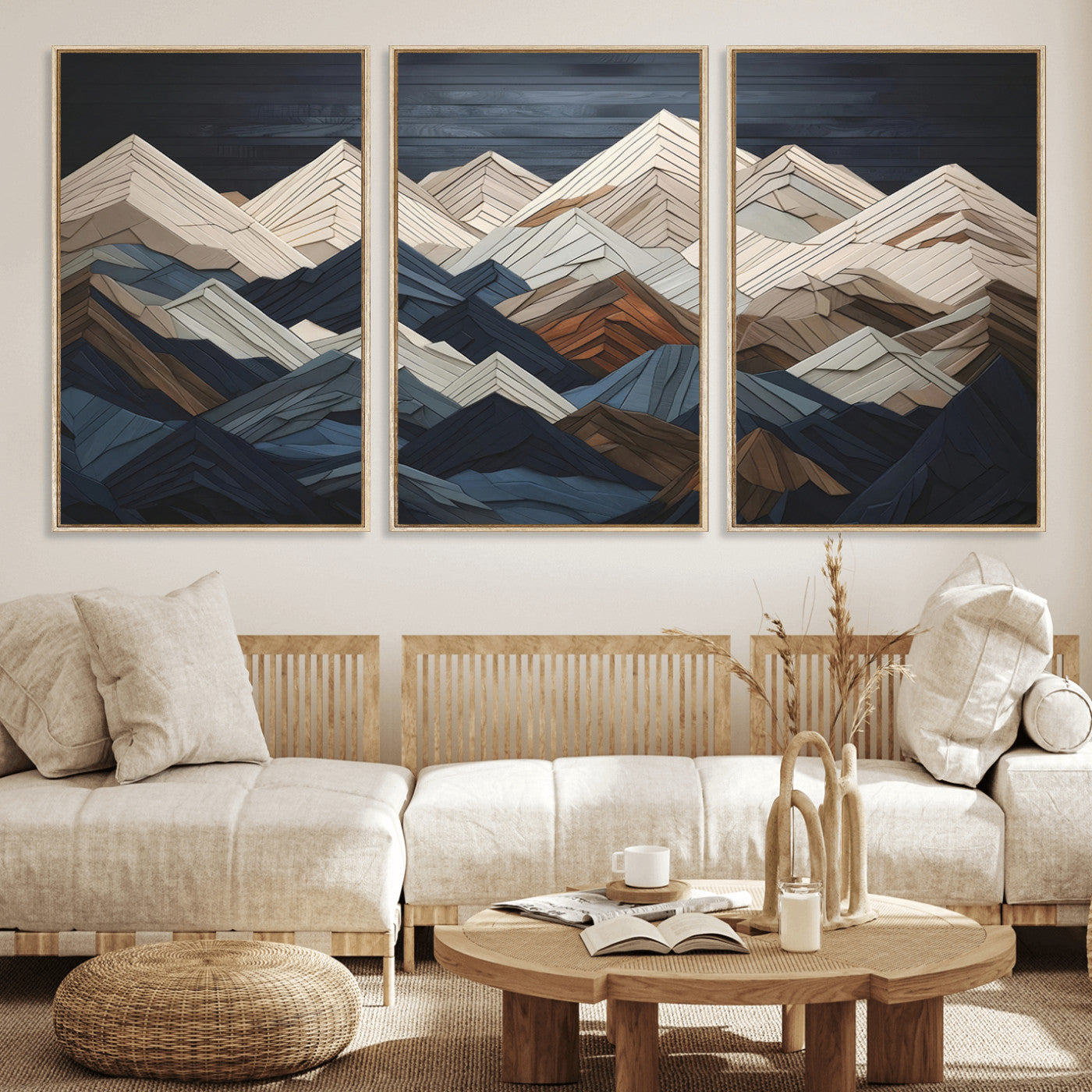 Wood Mountain Wall Art | Mountain Canvas Print Wood Decor |