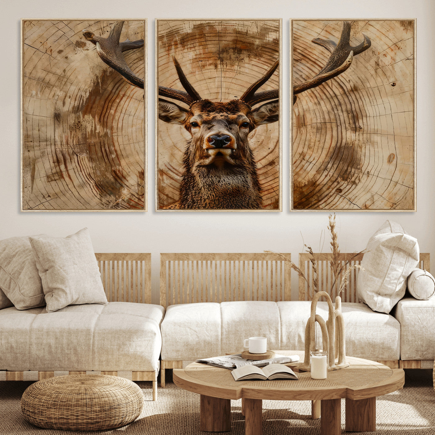 Wood Abstract Deer Wall Art | Rustic Wildlife Canvas Print |