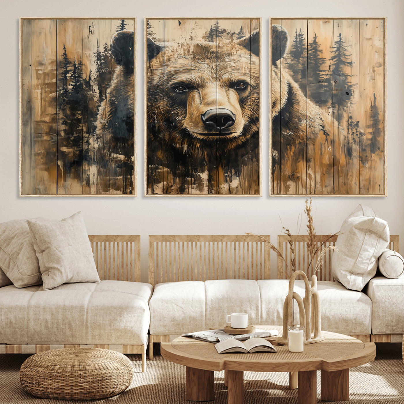 Majestic Grizzly 399 Bear Wall Art | 3-Panel Rustic Canvas