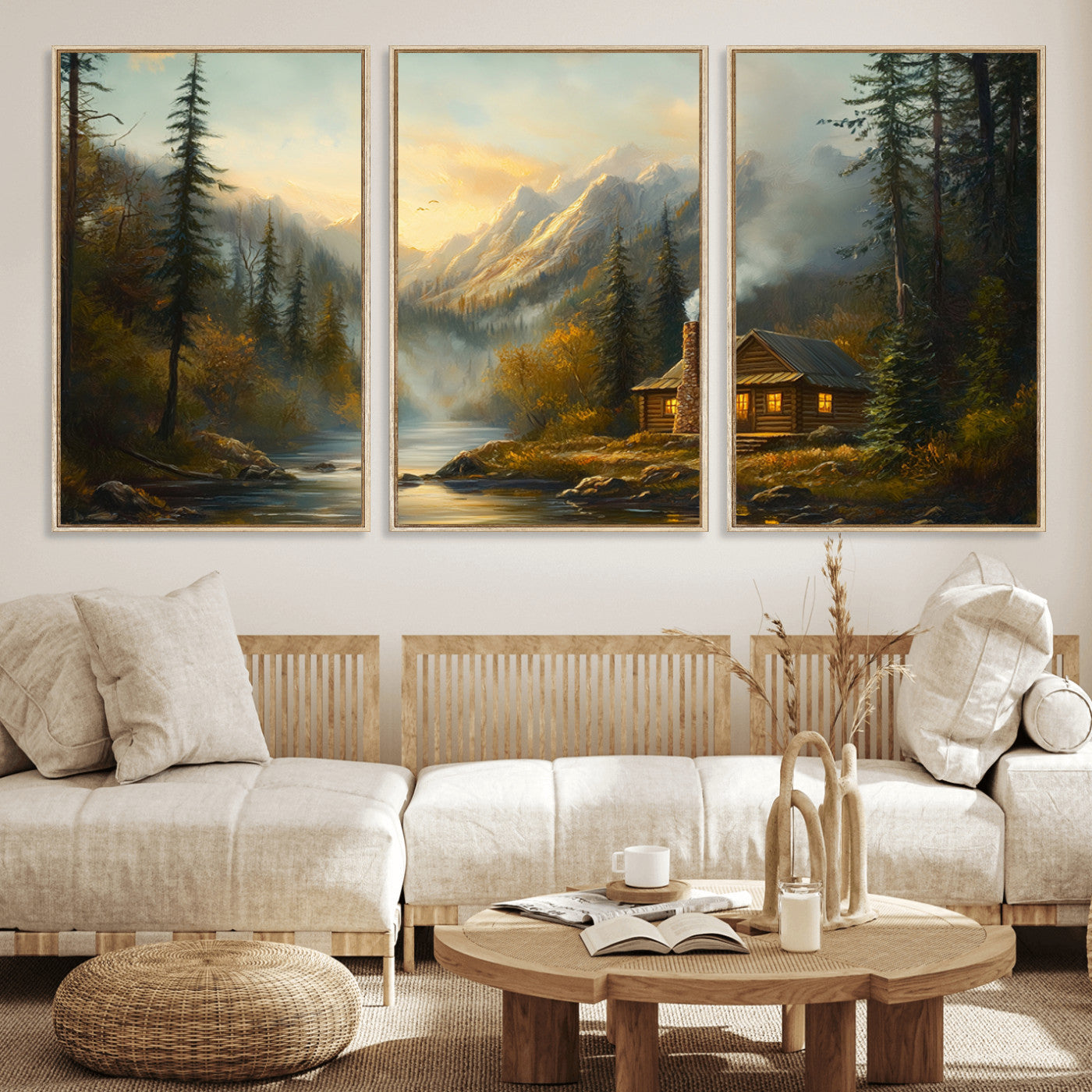 Wood Cabin Retreat Mountain at Sunset Wall Art Print -