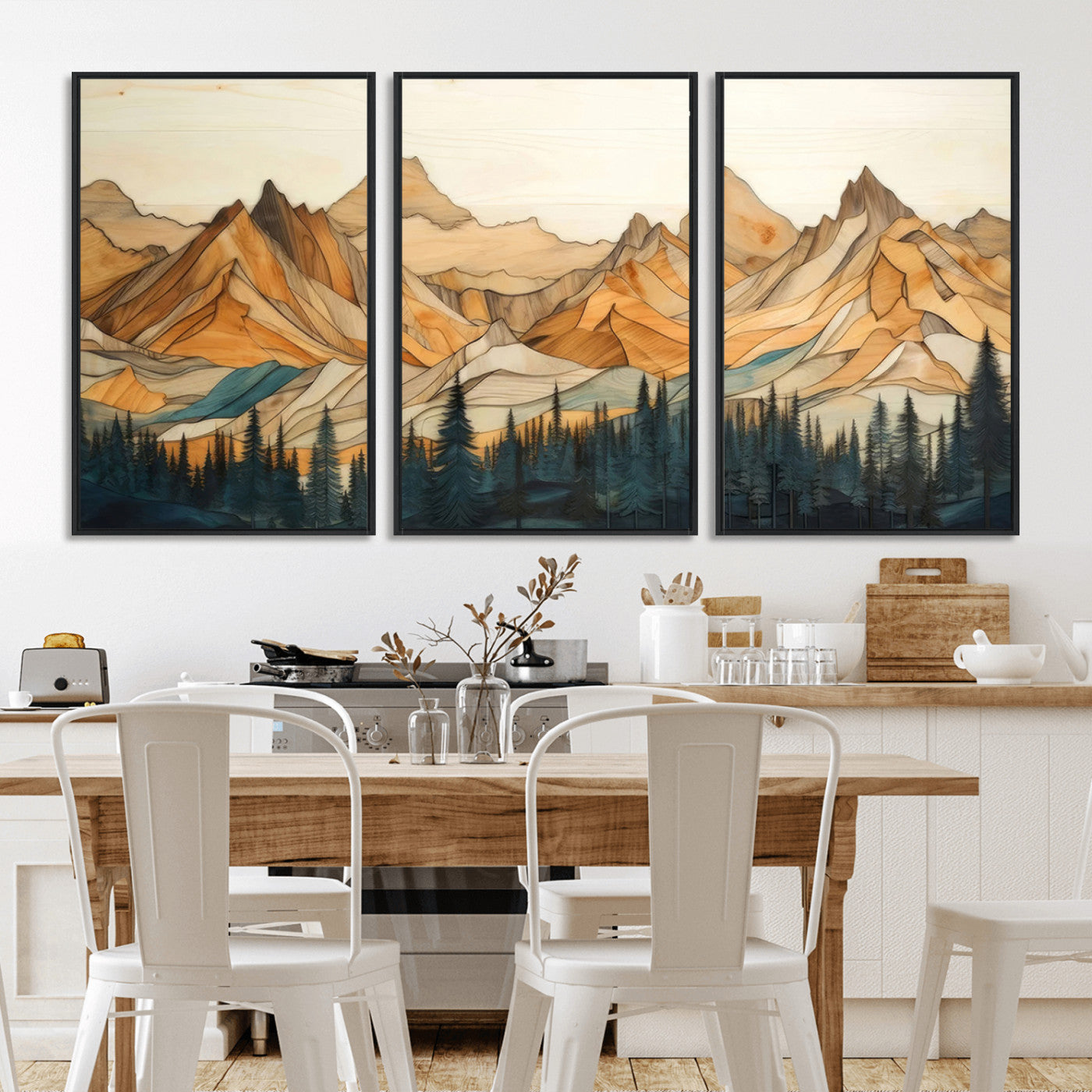 Rustic Wood Mountain Wall Art Print | Triptych Giclee Print