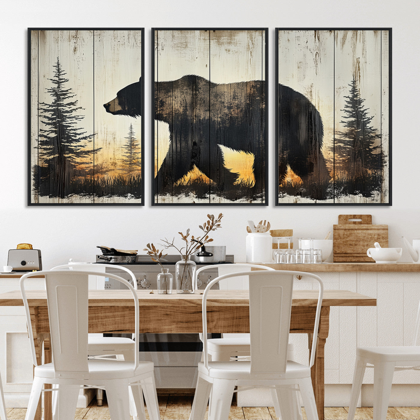 Vintage Bear Wall Art Canvas Print for Farmhouse - Mountain